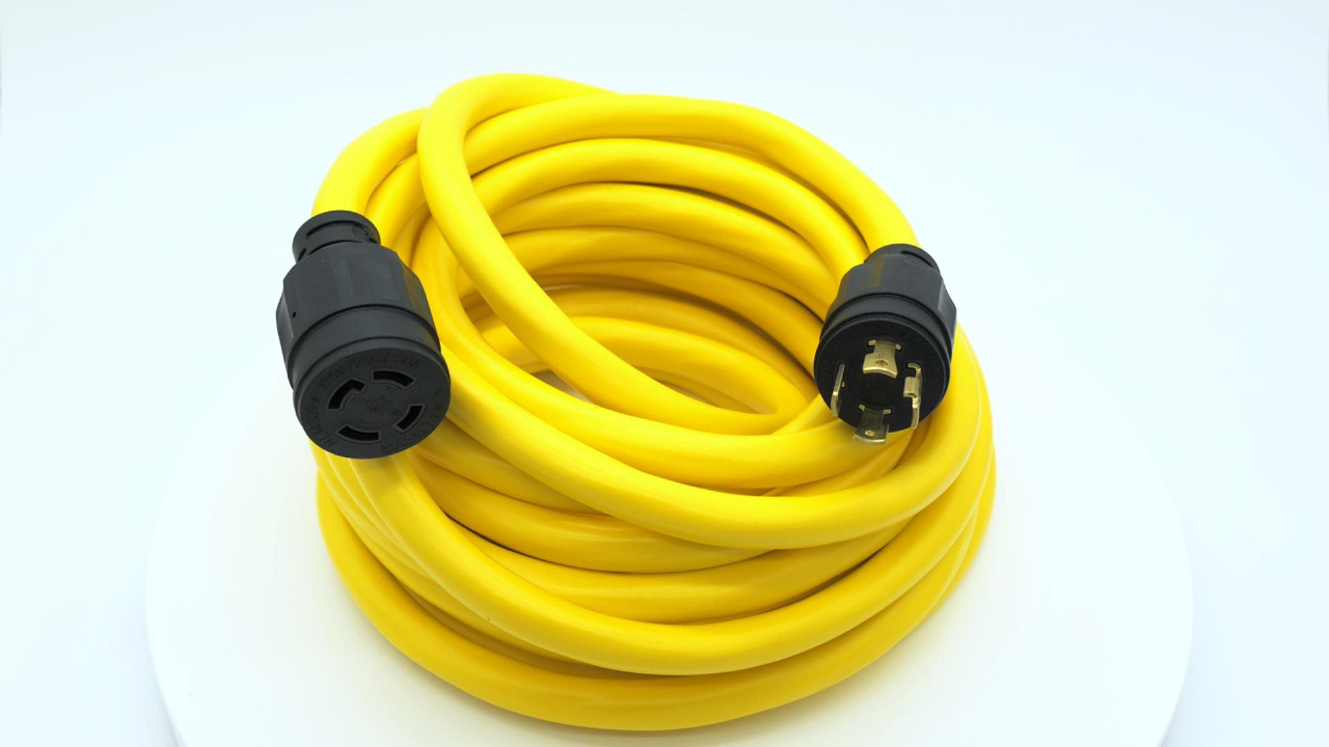 thumbnail video image 2 of ZAZFO 25ft 30 Amp 4 Prong Generator Cord for Storm Emergency Power Backup, NEMA L14-30P/R Twist Lock, STW 10AWG 7500W, Heavy Duty Yellow Waterproof Outdoor Cable with Organizer, ETL Listed, 2 of 10