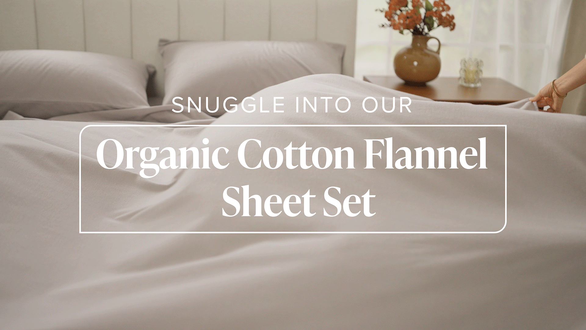 thumbnail video image 2 of Bare Home Organic Flannel Sheet Set - 100% Organic Cotton - Deep Pocket - 5-Pieces - Split King, Sand, 2 of 10