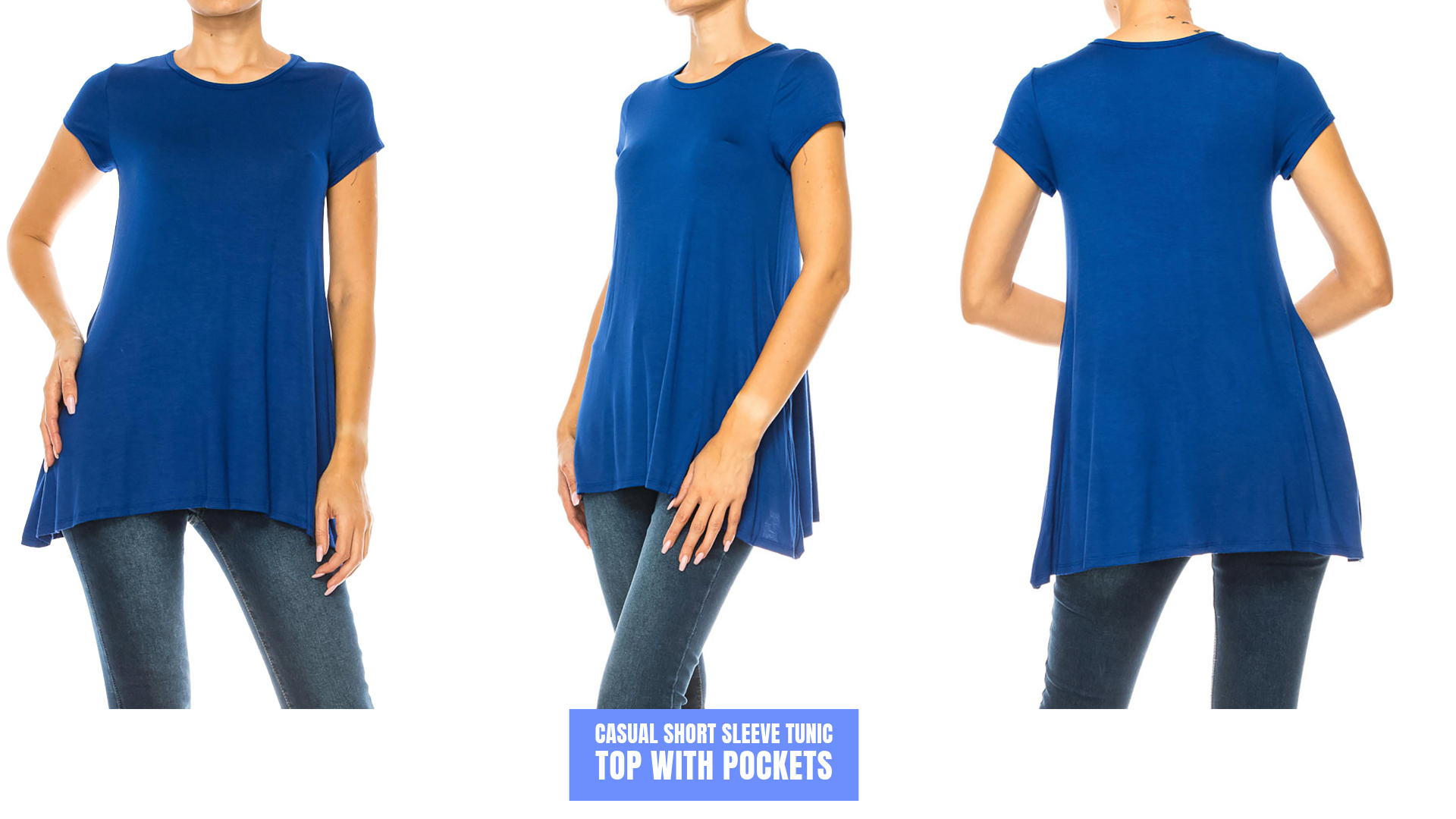thumbnail video image 2 of Women's Casual Short Sleeve Tunic Top With Pockets, 2 of 6