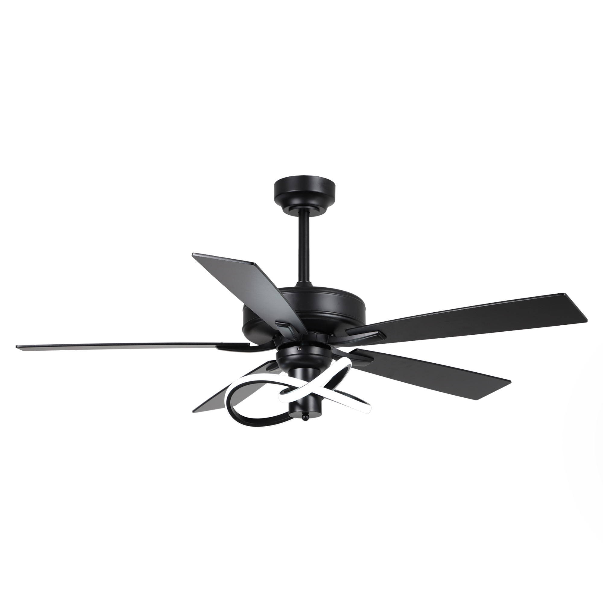 thumbnail video image 2 of Whose Lamp 52 Inch Black Contemporary Ceiling Fan with Integrated LED Lights, Downrod Mount, Remote Control, Reversible Blades, 2 of 16