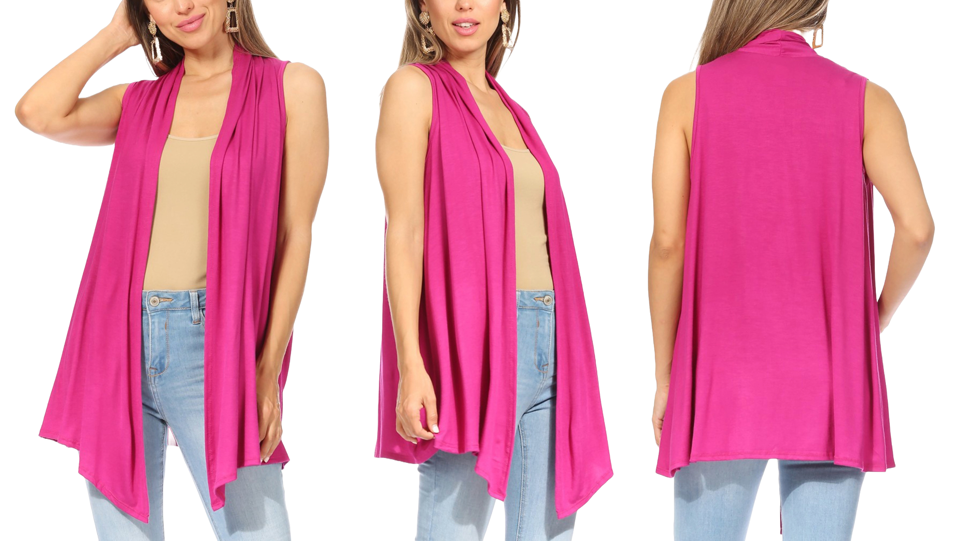 thumbnail video image 2 of Moa Collection Women's Sleeveless Long Body Cardigan Vest S-3XL, 2 of 5