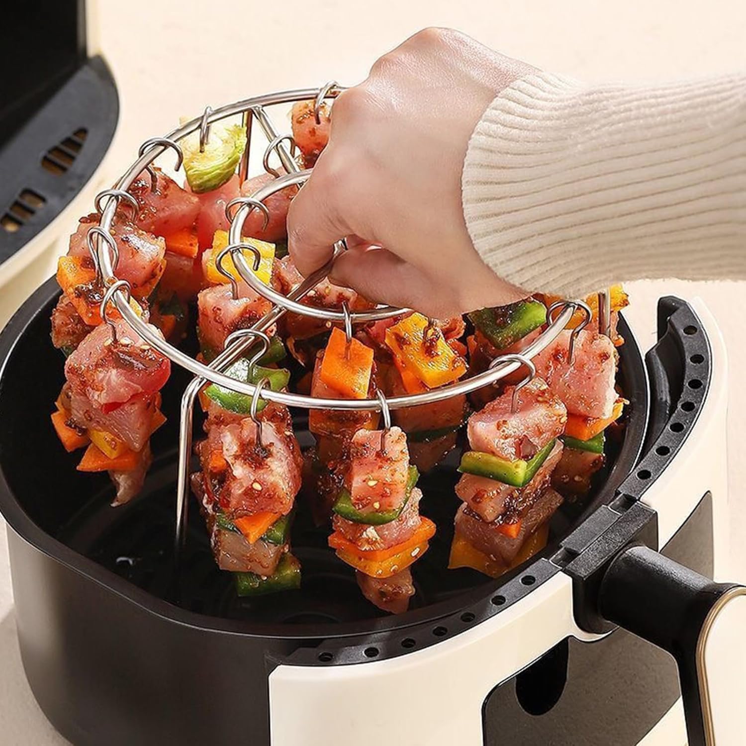 thumbnail video image 2 of Air Fryer Grill Accessories Kit with 30 Skewers, Stainless Steel BBQ Kabob Set,Non-Stick Round Hanging Skewers for Even Cook, JASKFLY, 2 of 7