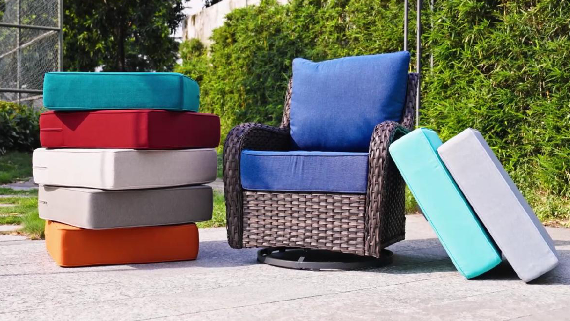 thumbnail video image 2 of POCASSY 6" Thick Outdoor Chair Cushions Set of 6, 22" x 24" x 6" Outdoor Cushions for Patio Furniture, Deep Seat and High Back Cushion for Patio Rocking Dining Chair and Couch, Peacock Blue, 2 of 12
