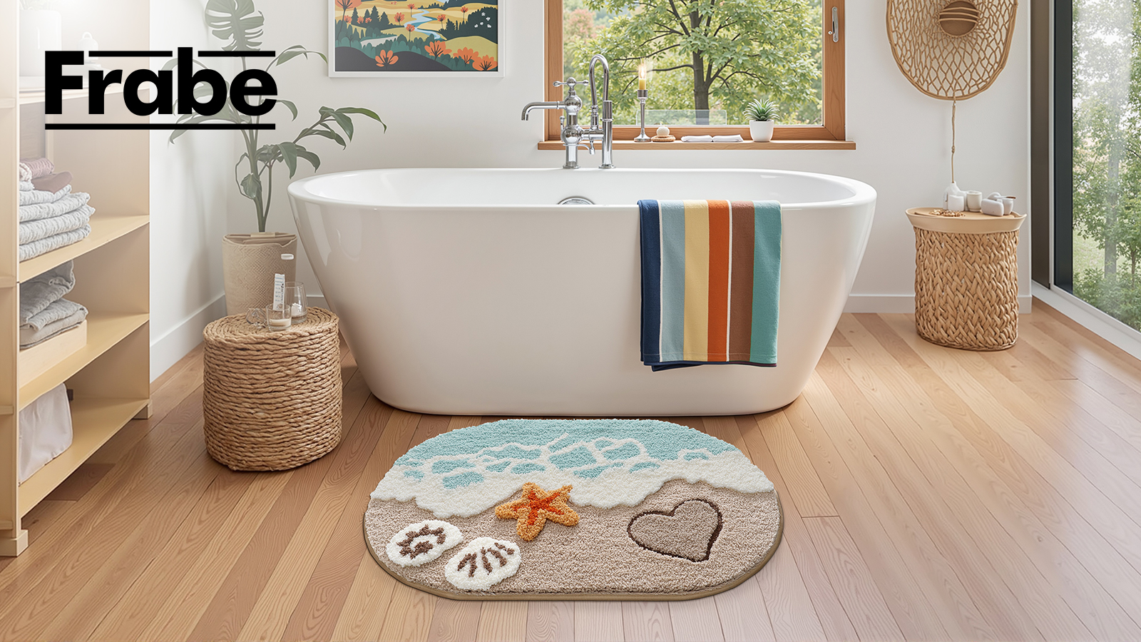 thumbnail video image 2 of FRABE Beach Bathroom Rugs Soft, Absorbent, Non Slip Bath Mat for Bathroom, Kitchen, Entryway Decor with Starfish Shell Design, 22"x34", 2 of 10