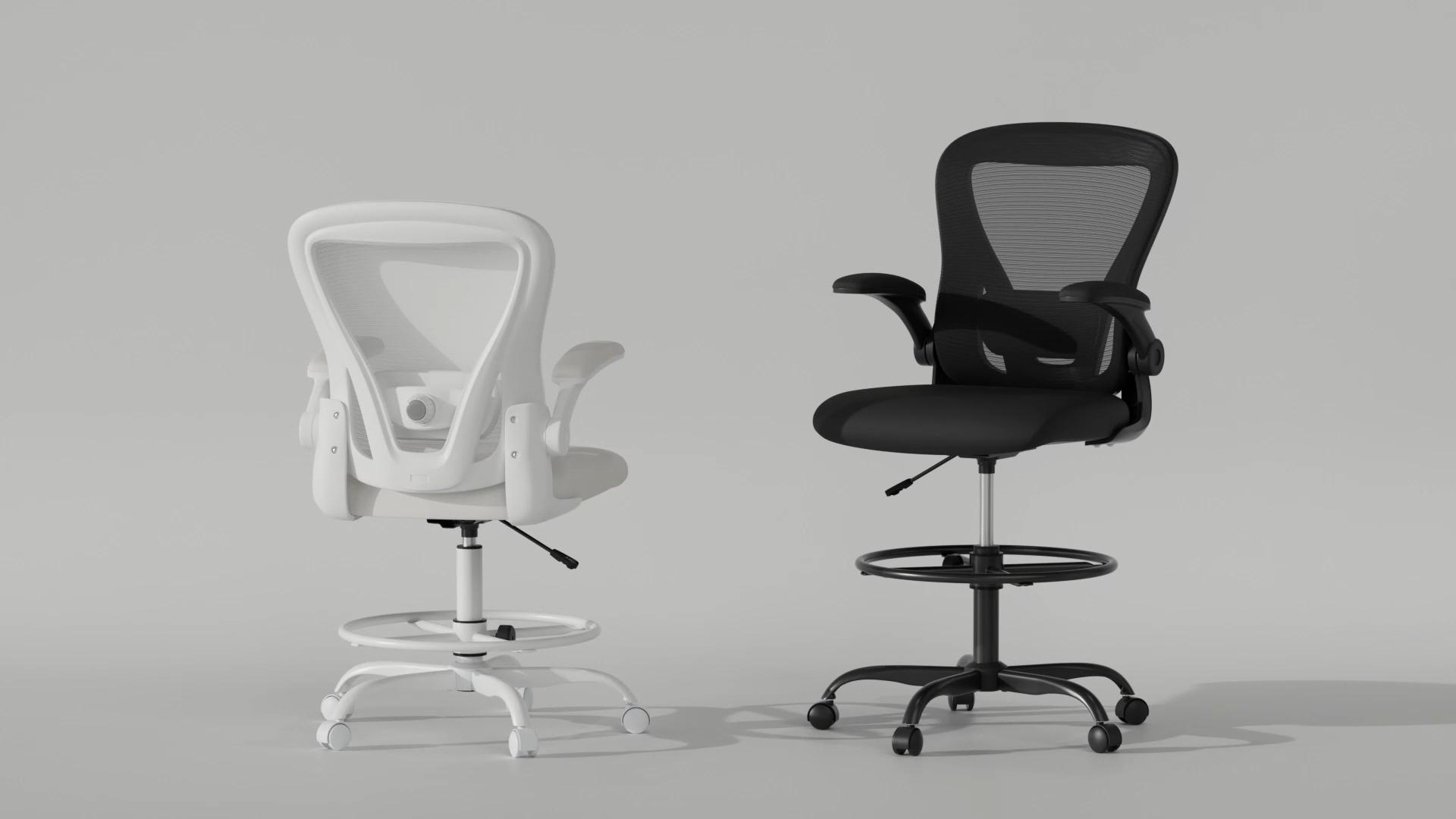 thumbnail video image 2 of HomeZeer Ergonomic Drafting Chair, Tall Office Chair for Standing Desk, 330LBS Adjustable Height with Non-Slip Foot Ring, Flip-Up Arms & Lumbar Support for Art Studio, Drafting Table & Lab, Black, 2 of 10