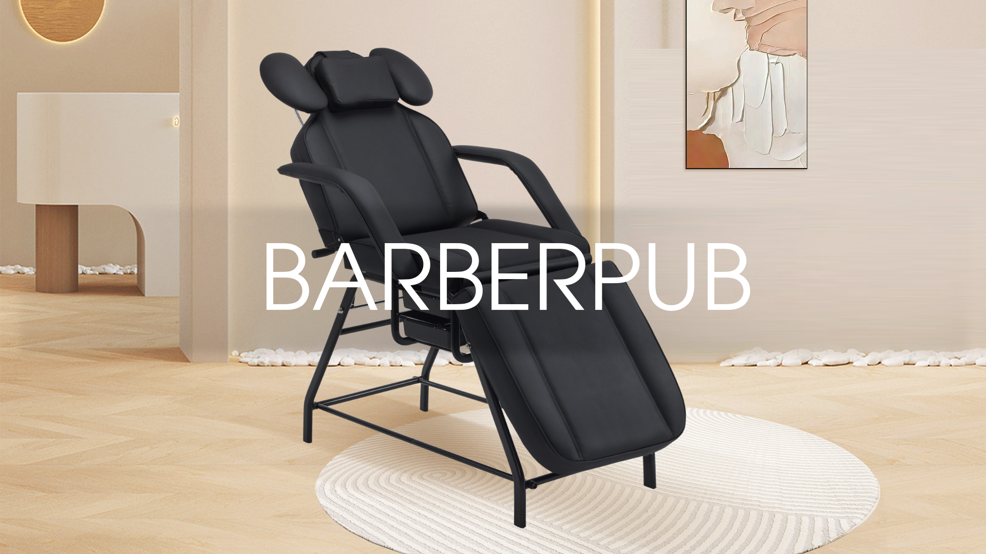 thumbnail video image 2 of BarberPub Adjustable Esthetician Facial Bed Tattoo Chair with Removable Headrest, 2 Trays, Leather 300 lbs capacity 2110(White), 2 of 11