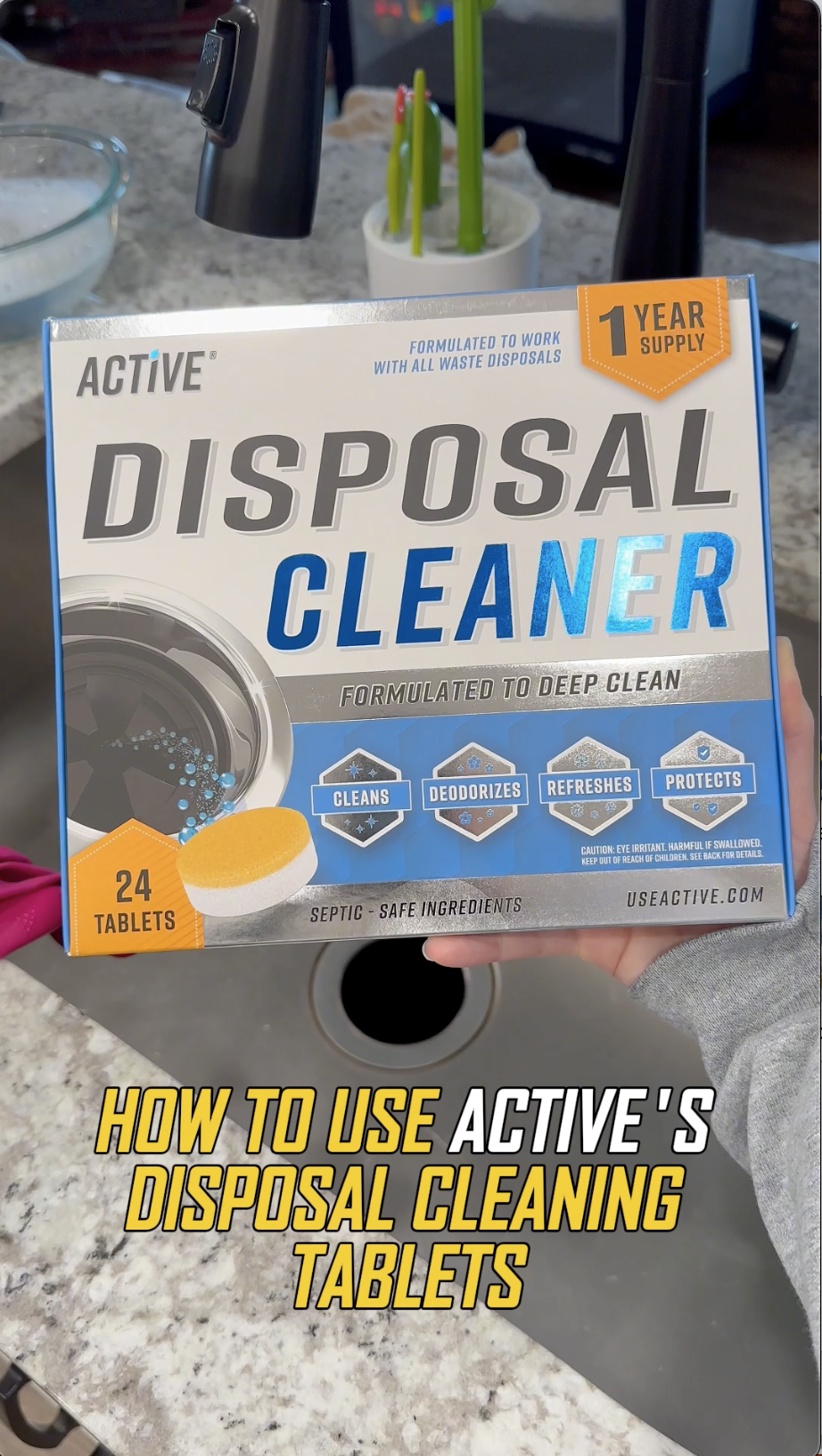 thumbnail video image 2 of Active Garbage Disposal Cleaner and Deodorizer, Fresh Citrus Scent, 24 Tablets, 2 of 6