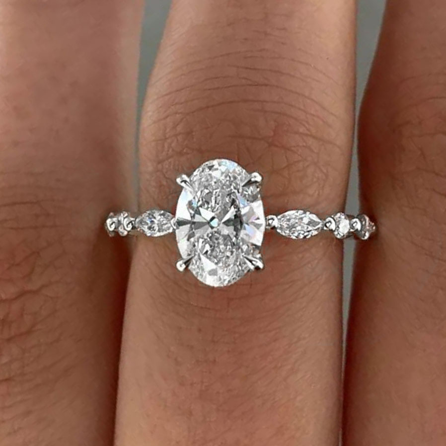 thumbnail video image 2 of solitaire jewels 1.5CT Oval Moissanite Hidden Halo Engagement Ring For Women, 14K Rose Gold, 2 of 6