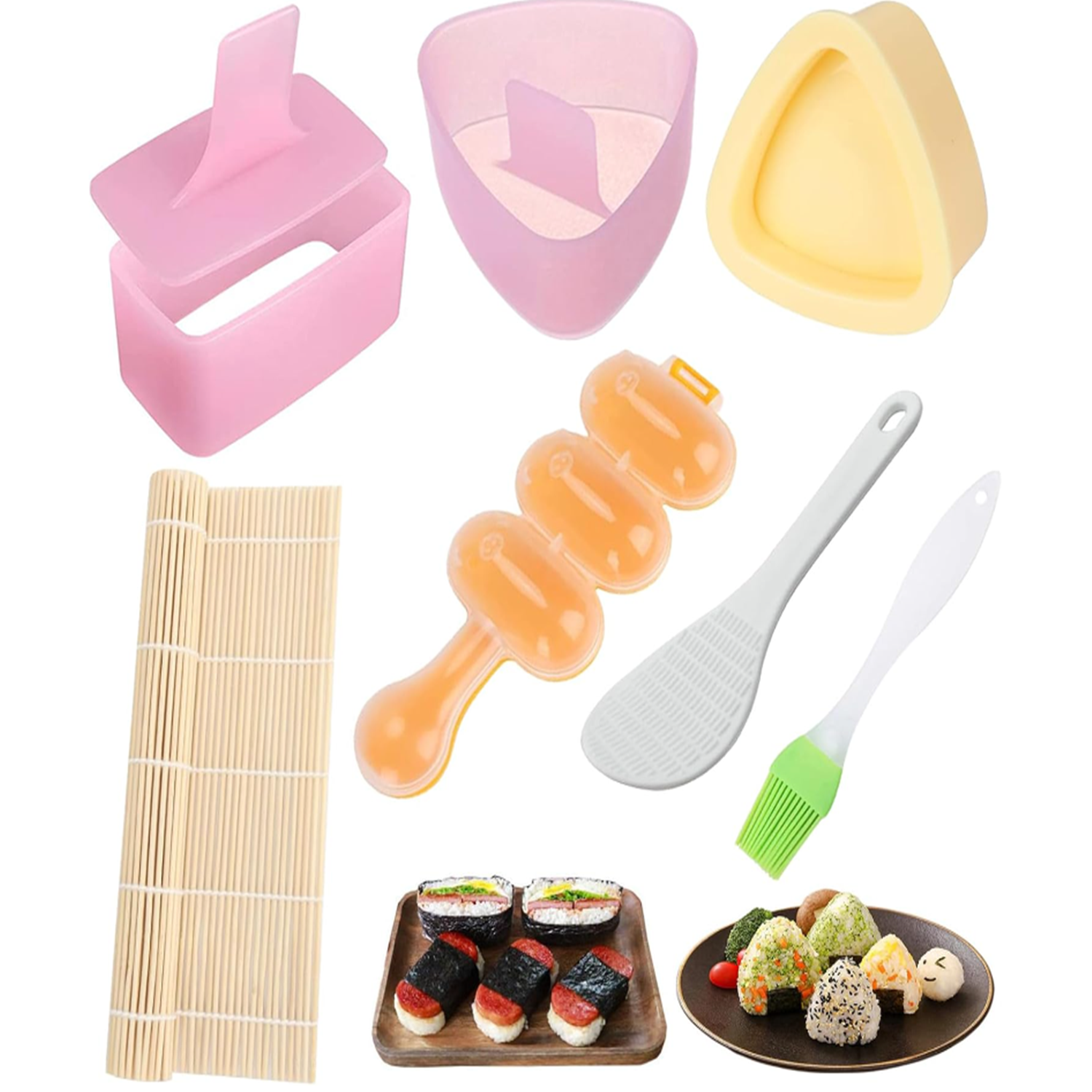 thumbnail video image 2 of 7Pcs Spam Musubi Maker Mold Press Non Stick with Luncheon Meat Slicer Kit Sushi Shake Rice Ball Mold Onigiri Mold Sushi Making Tool Egg Slicer Hot Dog Cutter for Kitchen Pink Onigiri Mold, 2 of 7