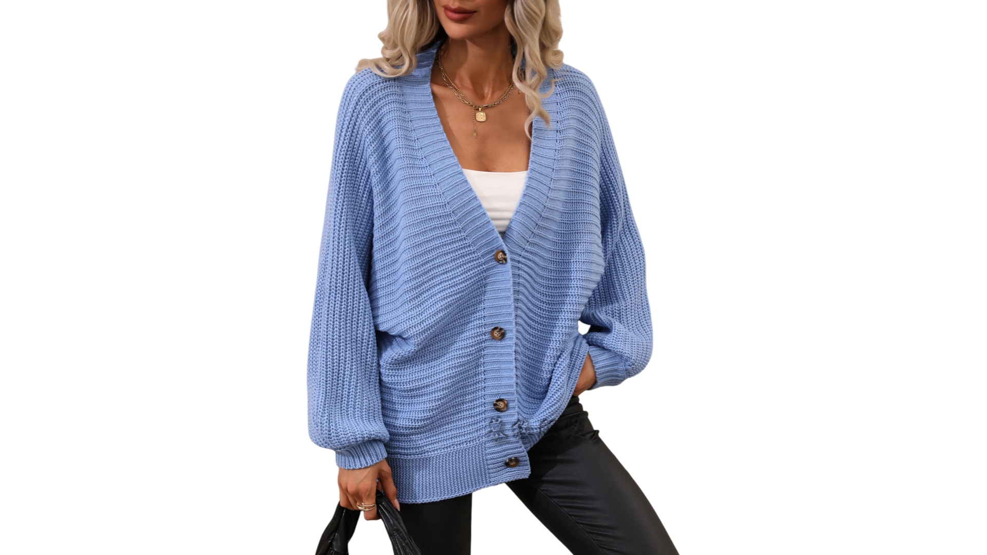 thumbnail video image 2 of Women's Plus Size Casual Black V-Neck Ribbed Knit Cardigan - Long Sleeve, Button-Down, Fall & Winter Sizes 0XL-5XL, 2 of 8