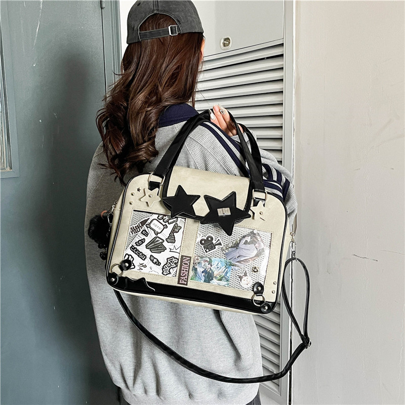 thumbnail video image 2 of SPEKSEE Kawaii Star Ita Bag for Women, Anime Pin Display Clear Window Shoulder Bag, Cute Messenger Bag Y2k Handbag, Cosplay Convention Crossbody Tote Bag, 2 of 10
