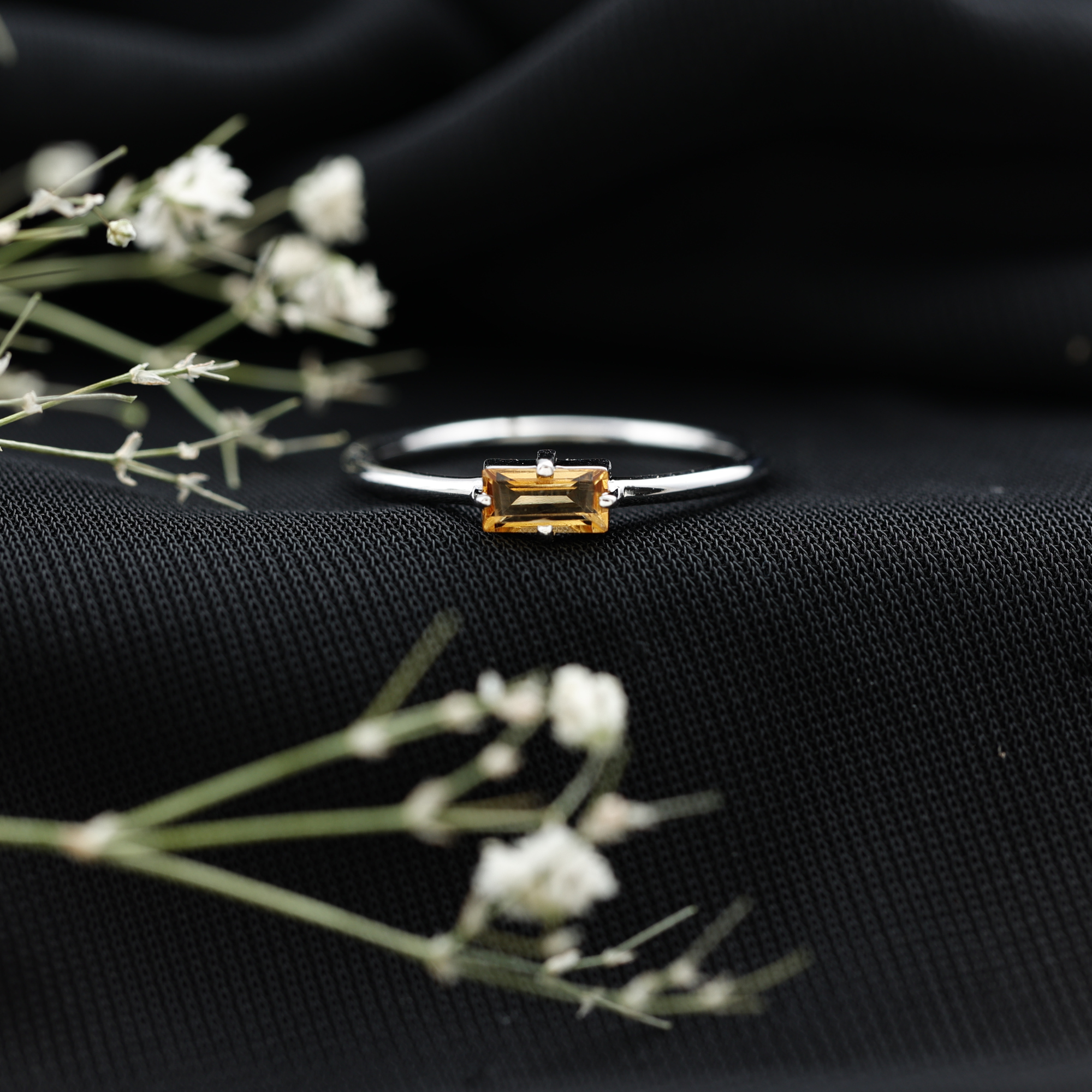 thumbnail video image 2 of Rosec Jewels Baguette Citrine Promise Ring for Women - East West Ring - AAA Quality - with Jewelry Box, 925 Sterling Silver, US 4.00, 2 of 8