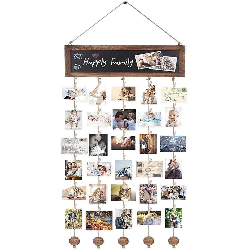 thumbnail video image 2 of Picture Frames Collage Photo Hanging Display Picture Board Wood Rustic Frames for Wall Decor and Dorm Room Decor with Blackboard and 30 Clips Carbonized Black, 2 of 9