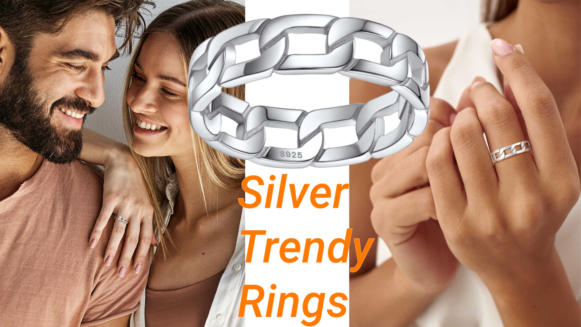 thumbnail video image 2 of Silvora 925 Sterling Silver Cuban Link Rings for Women Men Birthday Christmas Jewelry Gift, Size 11, 2 of 7