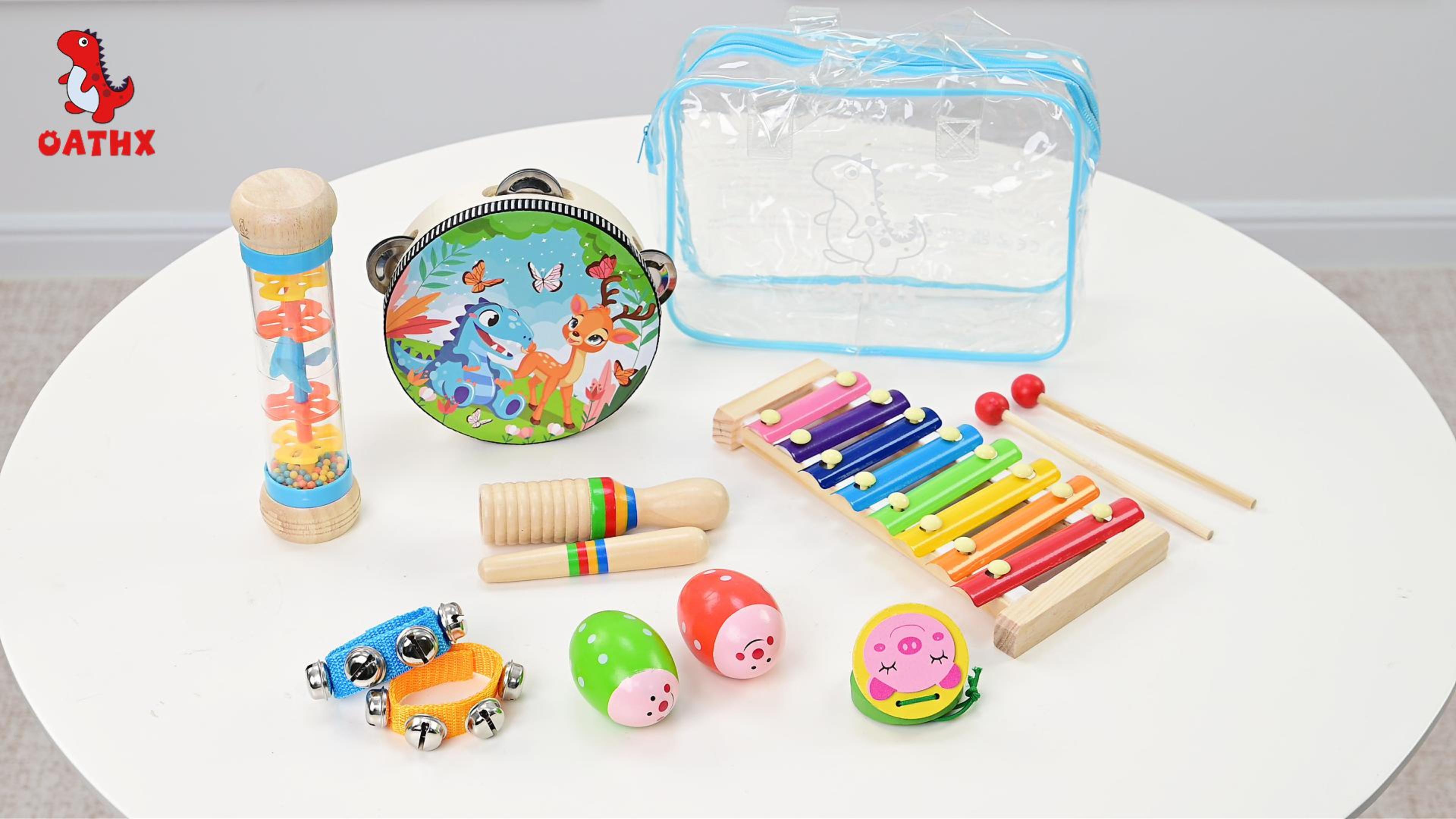 thumbnail video image 2 of OATHX Educational Toys Percussion Xylophone Baby Music Kit Wood Musical Instruments for Toddler Toy, 2 of 8