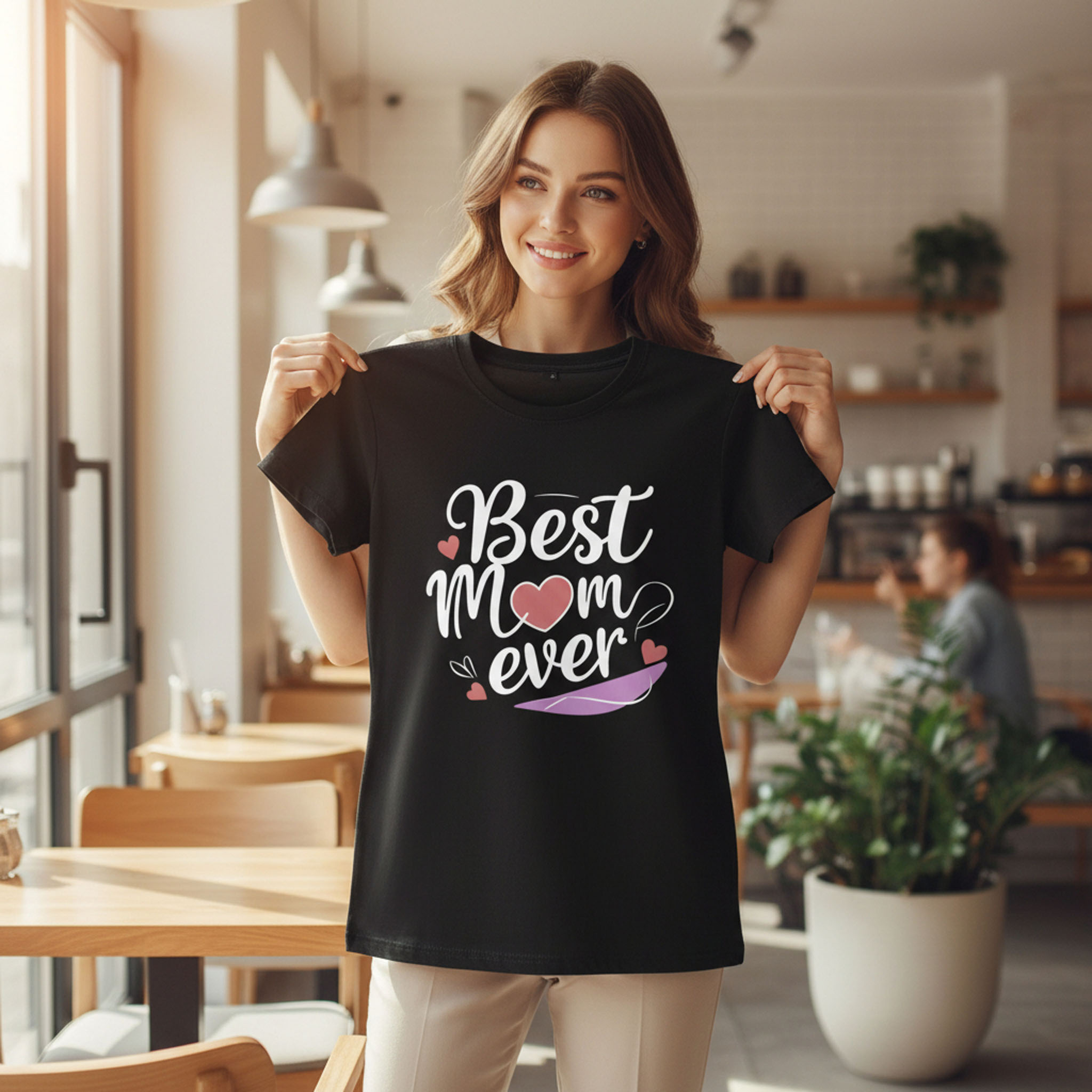 thumbnail video image 2 of Women's Best Mom Ever Pink Heart T-Shirt 100% Cotton Short Sleeve, 2 of 11