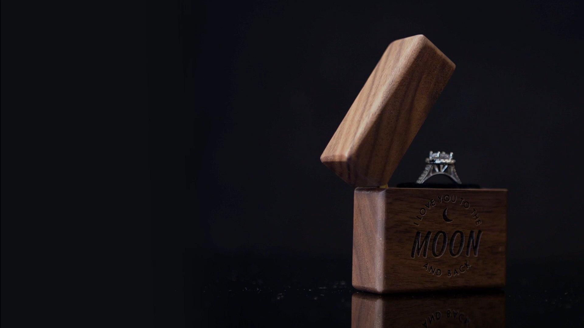 thumbnail video image 2 of MUUJEE Slim Engagement Proposal Ring Box - Engraved Wooden Ring Bearer Box for Wedding Ceremony, Photo Shoot Props, Secret Slim Hidden Box (To The Moon & Back), 2 of 9