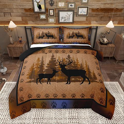 thumbnail video image 2 of Homewish Wild Bear Deer Bedding Comforter Set,Patchwork Geometric Plaid Twin Comforter Sets,Blue Brown Black Bedding Set For Boys Kids,Luxury Bedroom Decor Reversible,2-Piece, 2 of 9