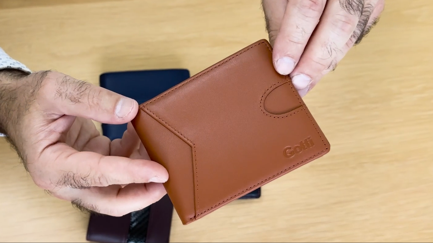 thumbnail video image 2 of Gotti Sand 100% Genuine Full Grain Leather Passcase Wallets for Men, RFID Blocking Bifold Mens Wallet with 2 ID Windows Flip pocket, 9 Card Holder & Stylish Gift Box, 2 of 15