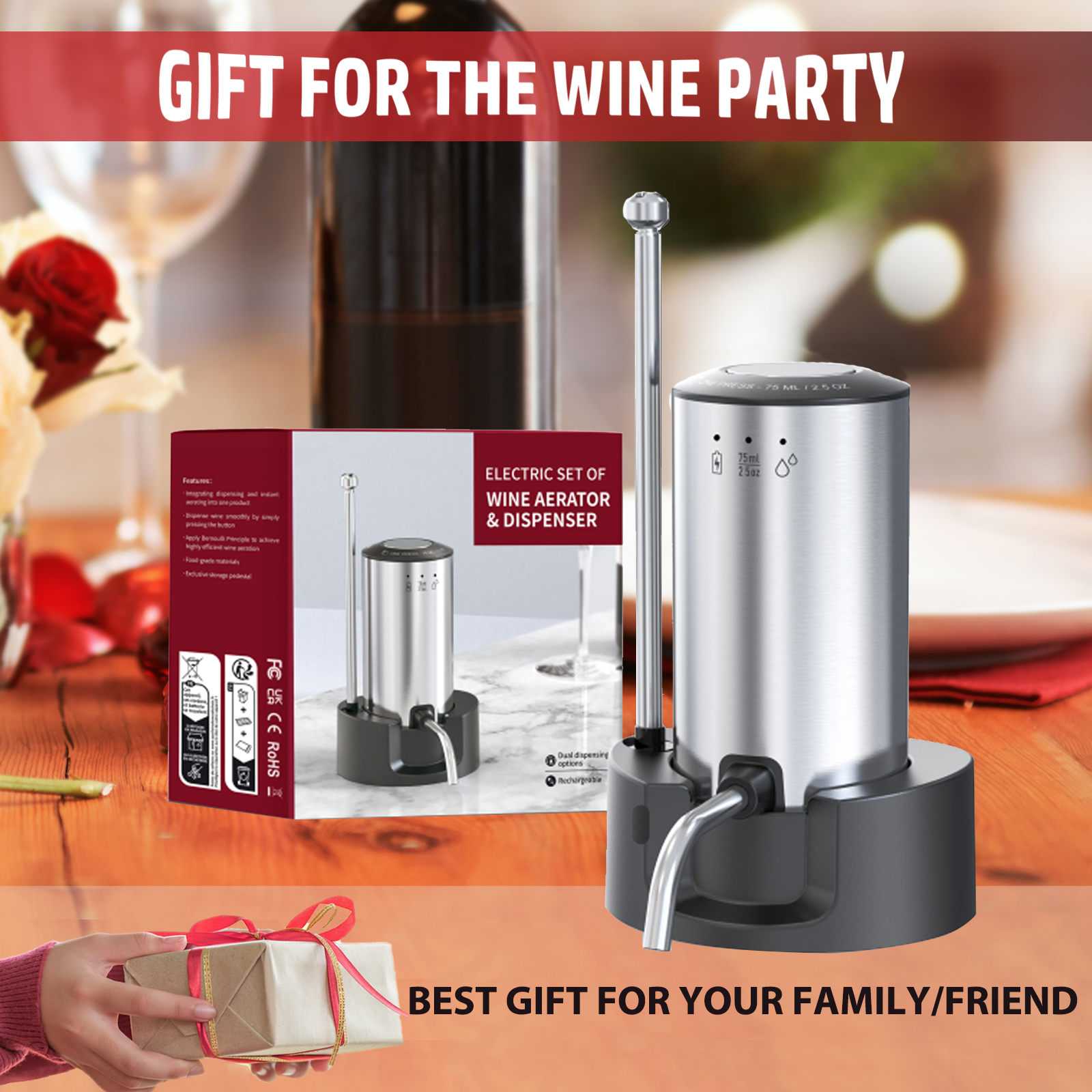 thumbnail video image 2 of Vinflow Electric Wine Aerator decanter,Rechargeable electric&nbsp;wine&nbsp;decanter with Pourer,Measured Wine Aerator Pourer Spout with Base & Hold-to-Pour Modes for Wine Lovers, 2 of 7