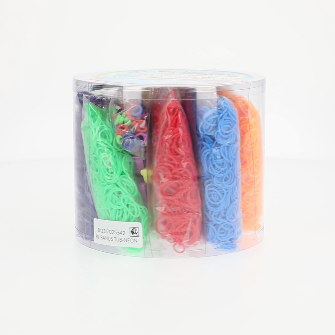 Rainbow Loom Neon Jumbo Bucket with 8,000 Rubber Bands, 2 Happy