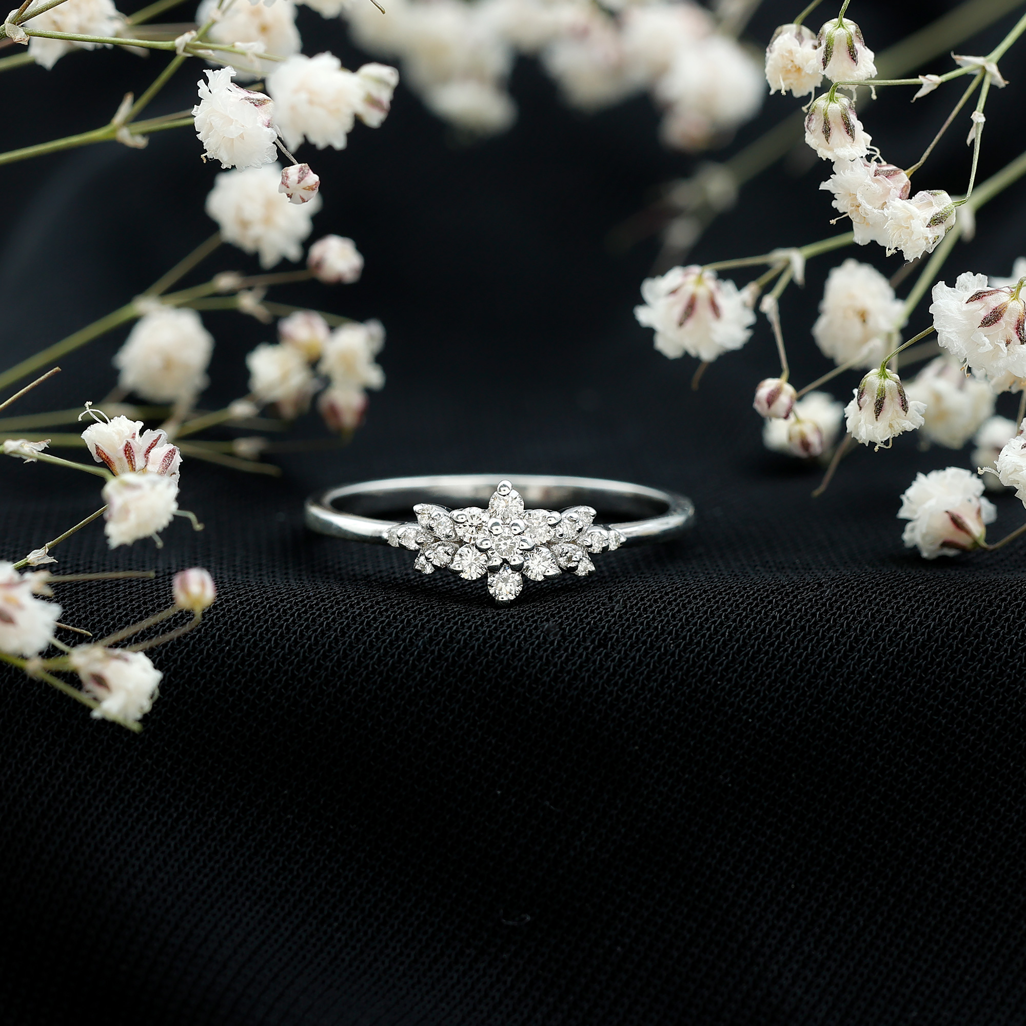 thumbnail video image 2 of Diamond Cluster Promise Engagement Ring for Women (HI-SI Grade), 14K Yellow Gold, US 3.00, 2 of 8
