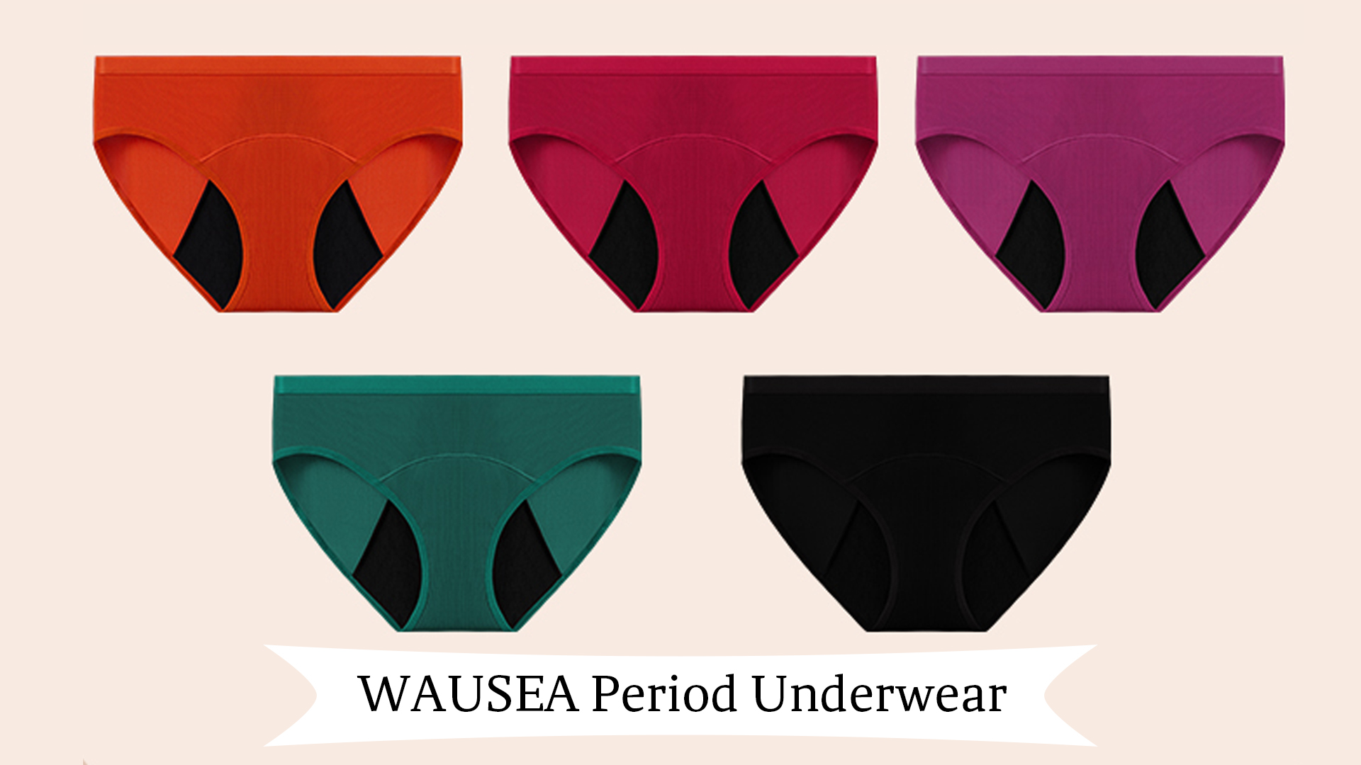 thumbnail video image 2 of Wausea Period Underwear for Women & Teens - Reusable Leakproof Bikini Panties, 5-Pack (XS-4XL), 2 of 9
