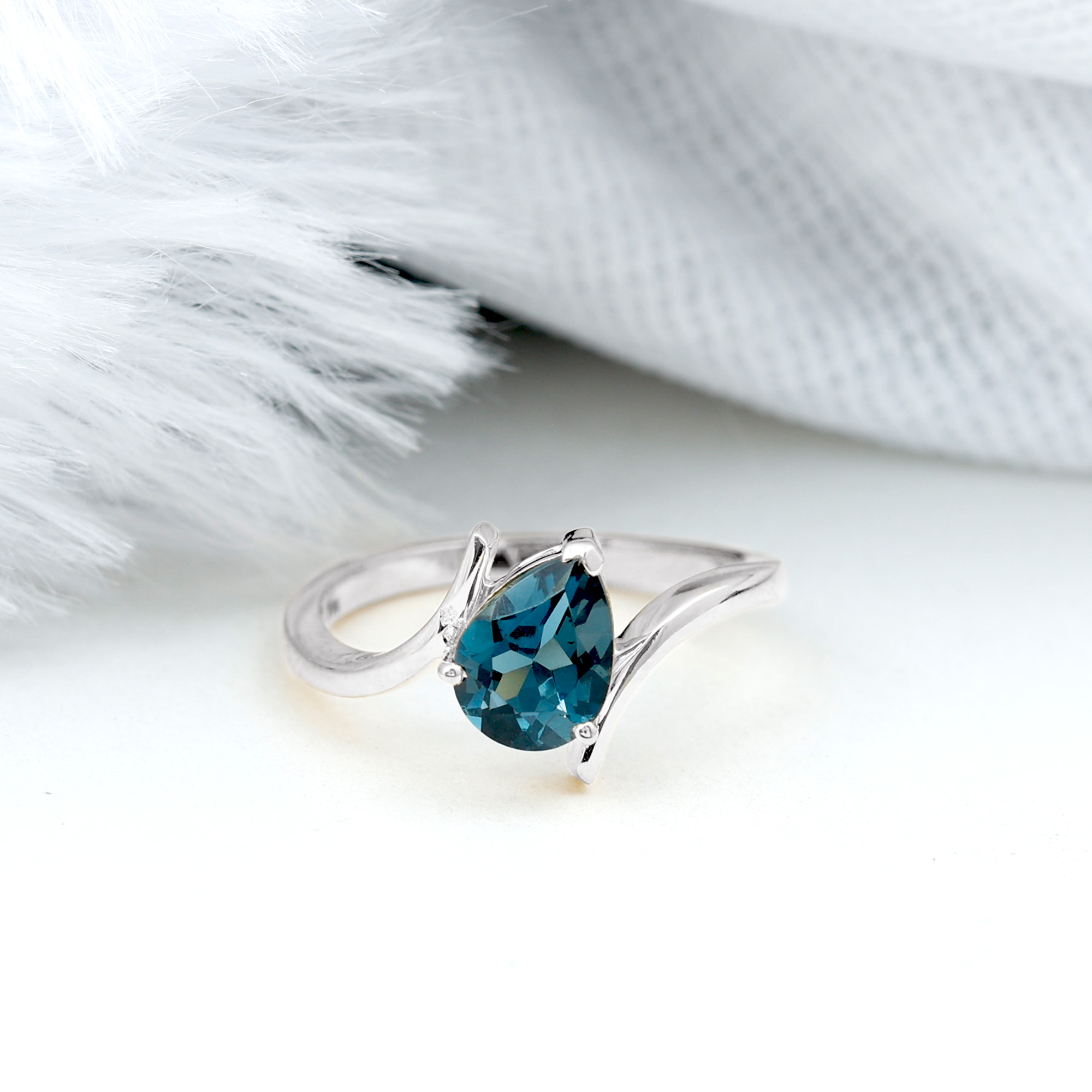 thumbnail video image 2 of Rosec Jewels Real London Blue Topaz Pear Shaped Engagement Ring for Women - Statement Ring - AAA Quality - with Jewelry Box, 14K Yellow Gold, US 4.50, 2 of 9