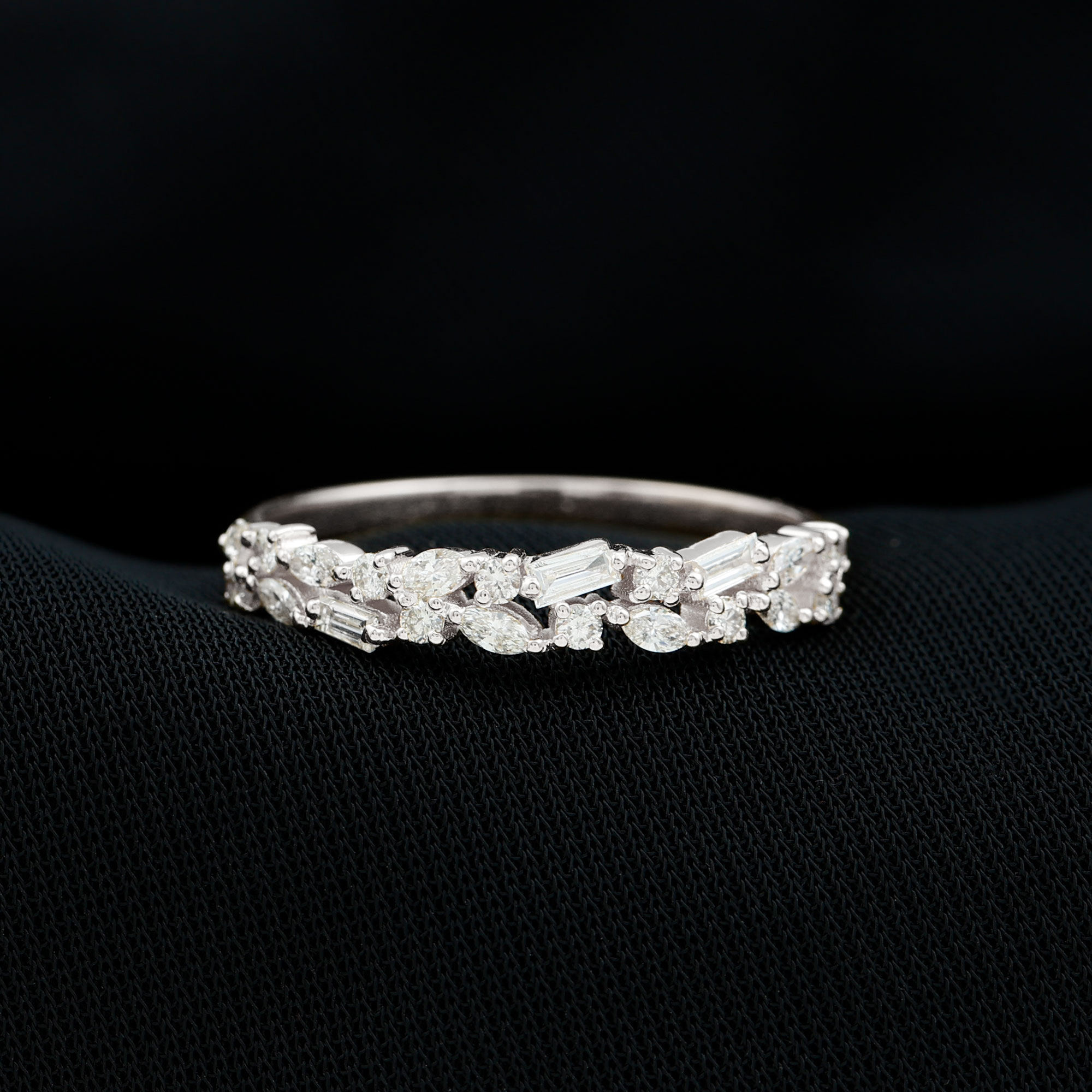 thumbnail video image 2 of Rosec Jewels Natural Diamond Cluster Wedding Band - Half Eternity Band for Women - HI-SI Quality - With Jewelry Box, 14K White Gold, US 11.00, 2 of 9