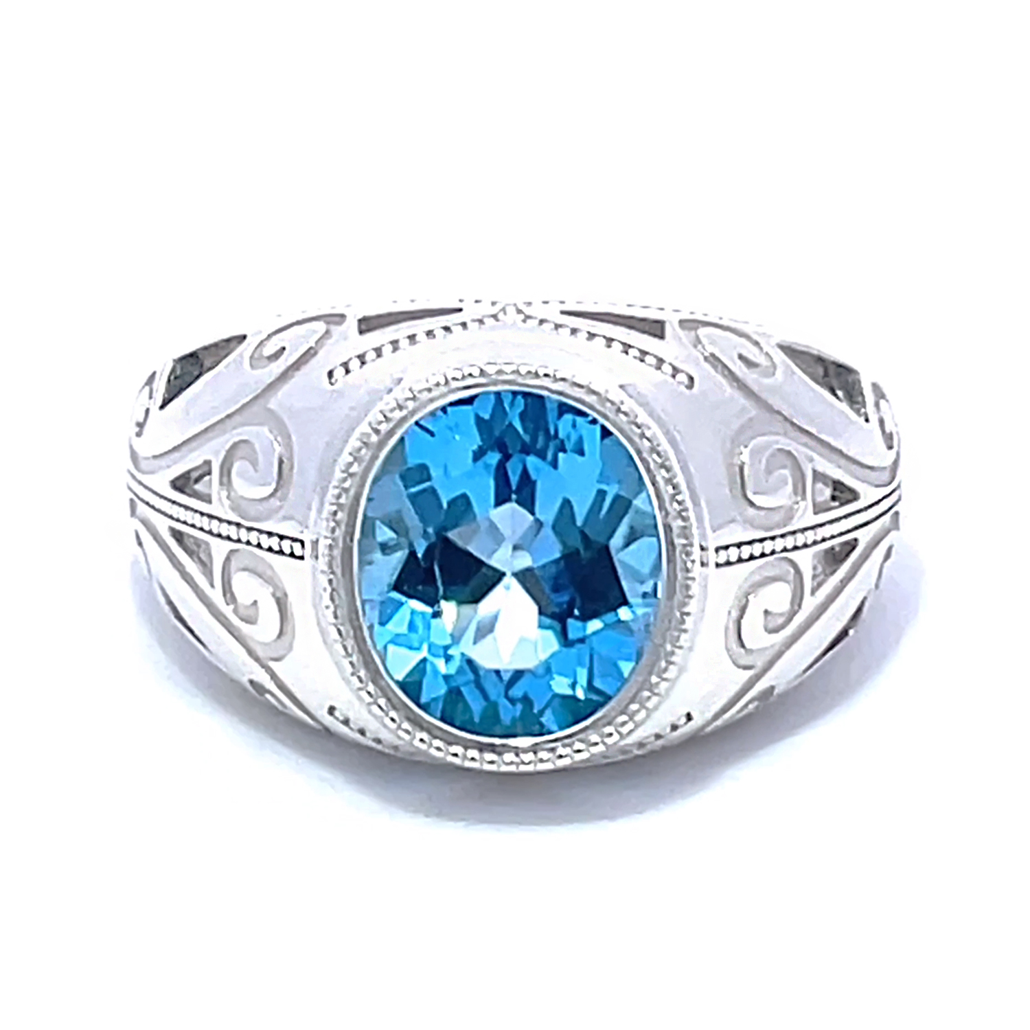 thumbnail video image 2 of Gem Stone King Men's 925 Sterling Silver Oval Swiss Blue Topaz Ring (6.30 Cttw, Gemstone Birthstone, Available in Size 7, 8, 9, 10, 11, 12, 13), 2 of 5