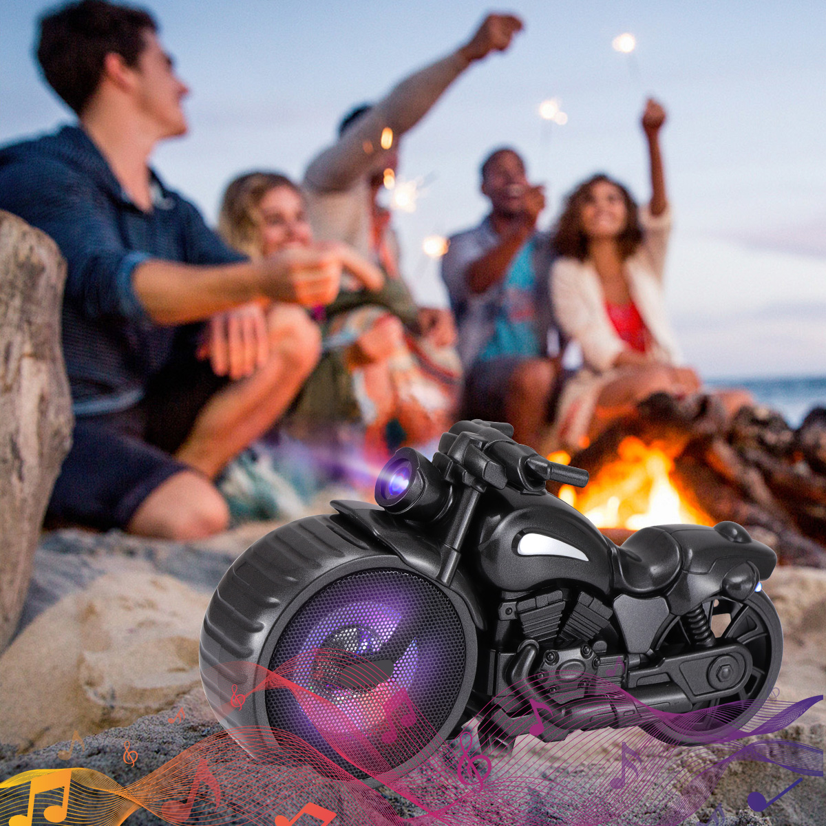 thumbnail video image 2 of Lohoms Retro Motorcycle Bluetooth Speaker, Red Portable Mini Stereo 1950s Replica Wireless Speaker with RGB Lights, FM Radio, TWS, USB & TF Card Support, 2 of 11