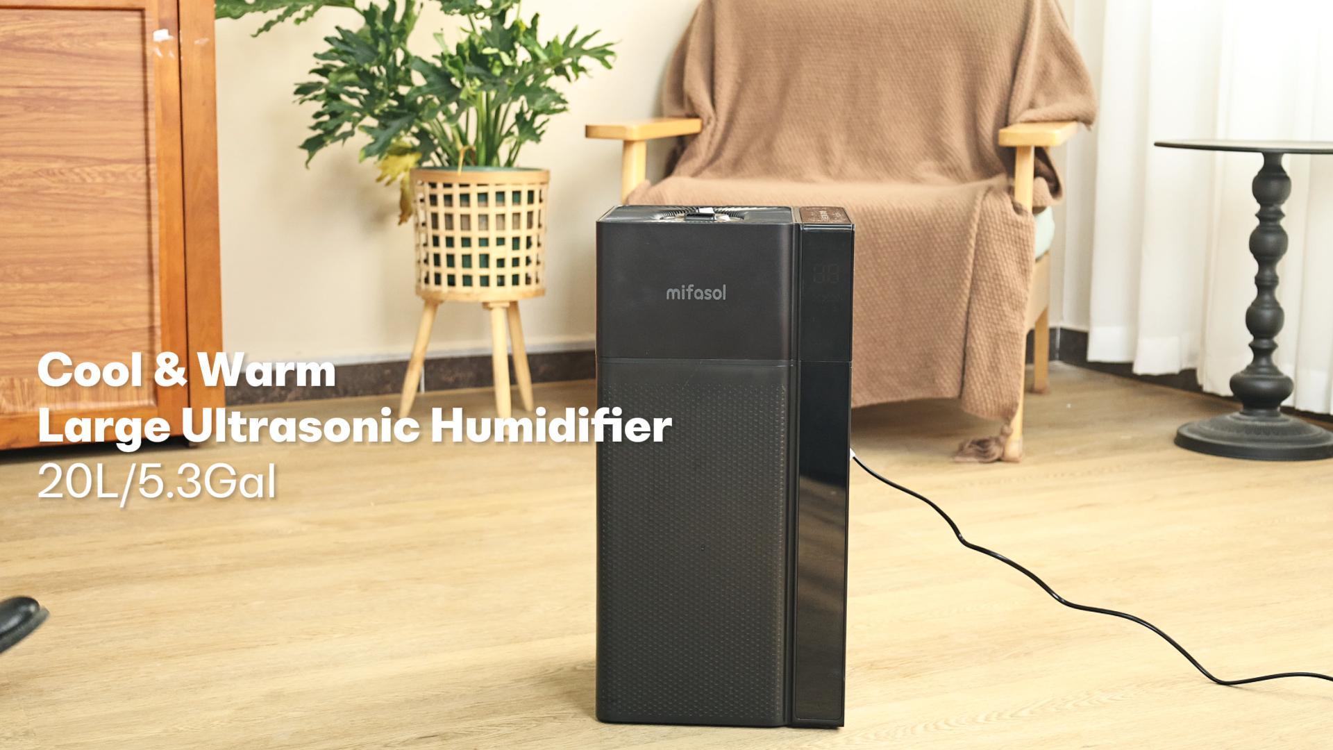 thumbnail video image 2 of Warm and Cool Mist Humidifier Large Room, 5.3Gal/20L Whole House Humidifiers for Home, Quickly & Evenly Humidify Larger Areas, Top Fill, Dual Mist Nozzles and Atomizers, Office Plants, Black, 2 of 9