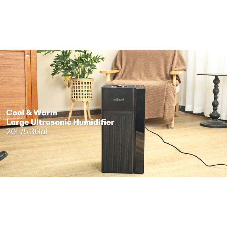 Cool & Warm Mist Humidifier – 5.3Gal/20L Large Room Whole House Unit – Covers 3000 Sq Ft, Dual Mist Nozzles, 360° Rotation, 48-Hour Runtime – White