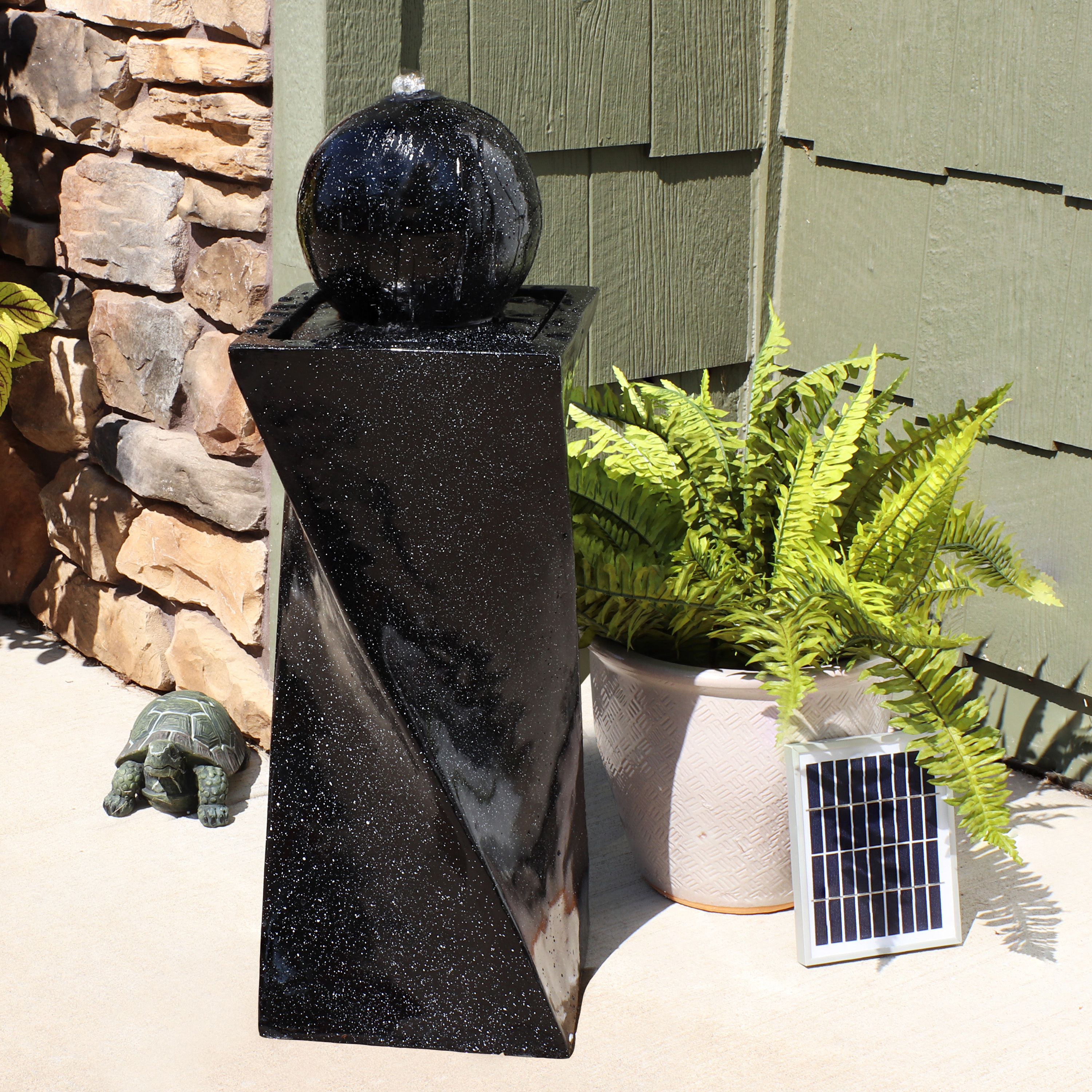thumbnail video image 2 of Sunnydaze Black Ball Solar Outdoor Water Fountain, 2 of 11