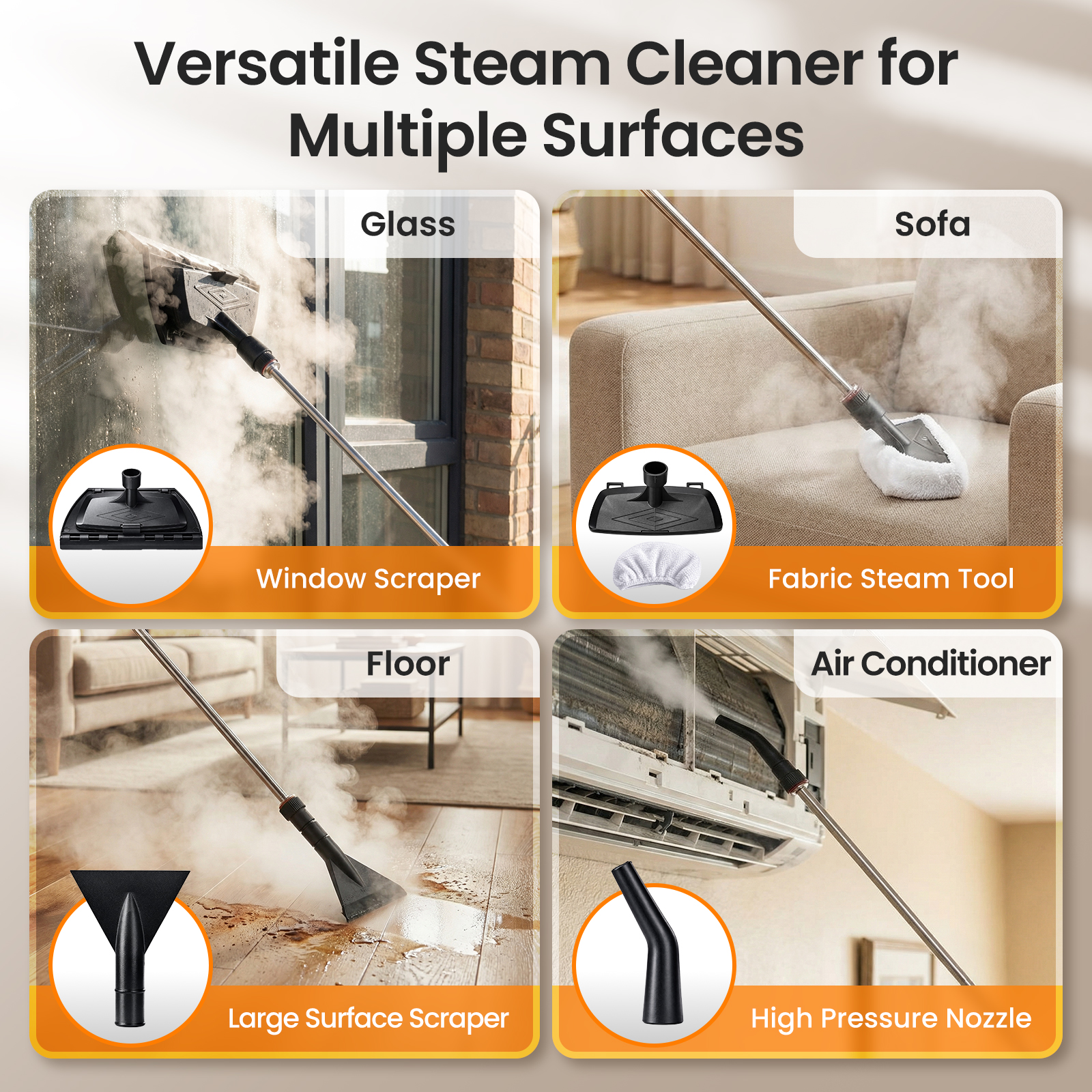 thumbnail video image 2 of EasyWox 2500W Handheld Steam Cleaner, 6-Level Adjustable, 40.6oz Tank, Portable Steam Cleaner for Home, Auto Detailing, Floor, Furniture, Tile Grout, 2 of 10