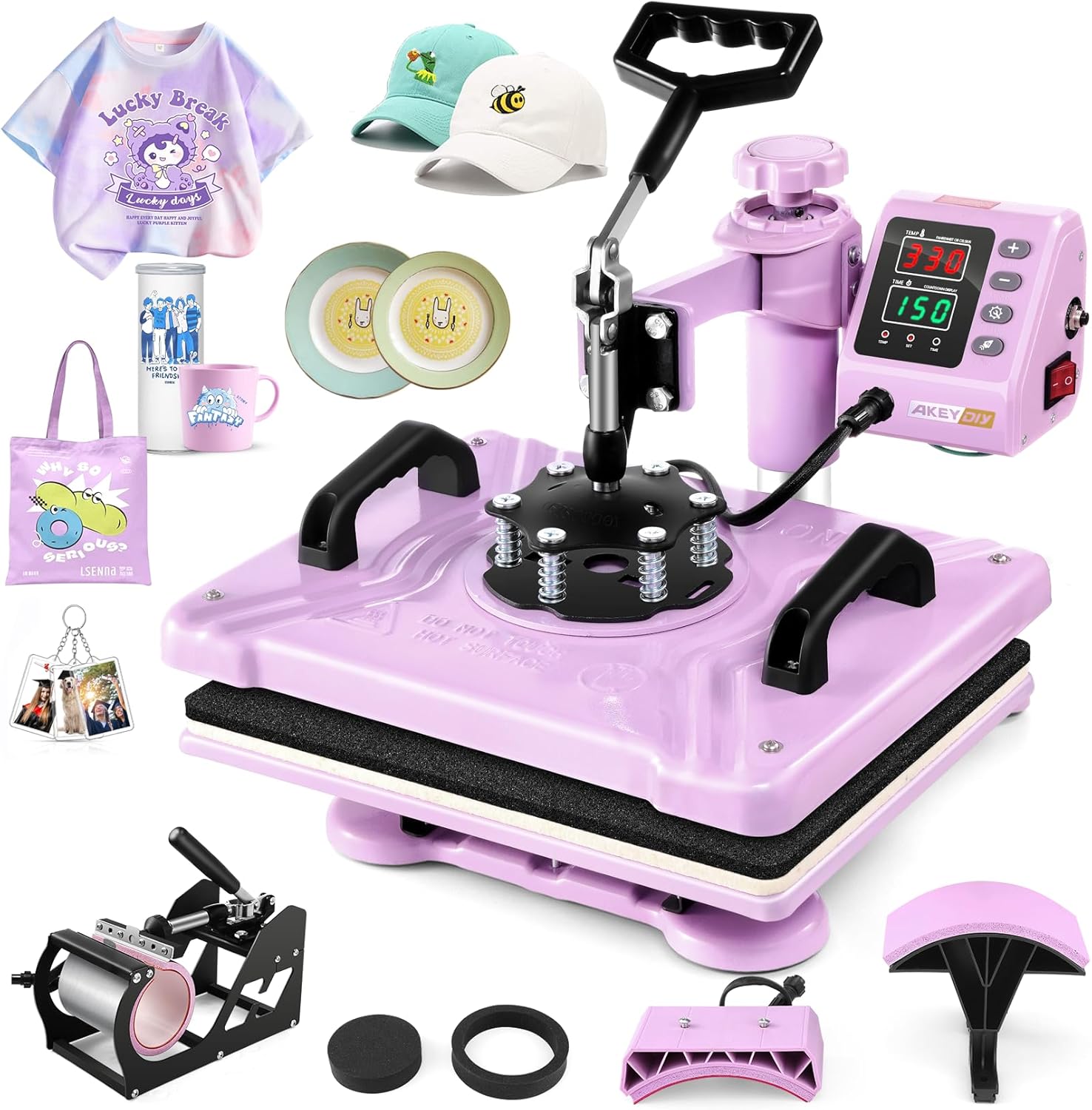 thumbnail video image 2 of Adnoom 5 in 1 Heat Press Machine Combo,360°Swing Away Sublimation Heat Transfer 15"x12", Digital shirt Press Machine for Hat Cap Mug Plate,Pink Purple, 2 of 8
