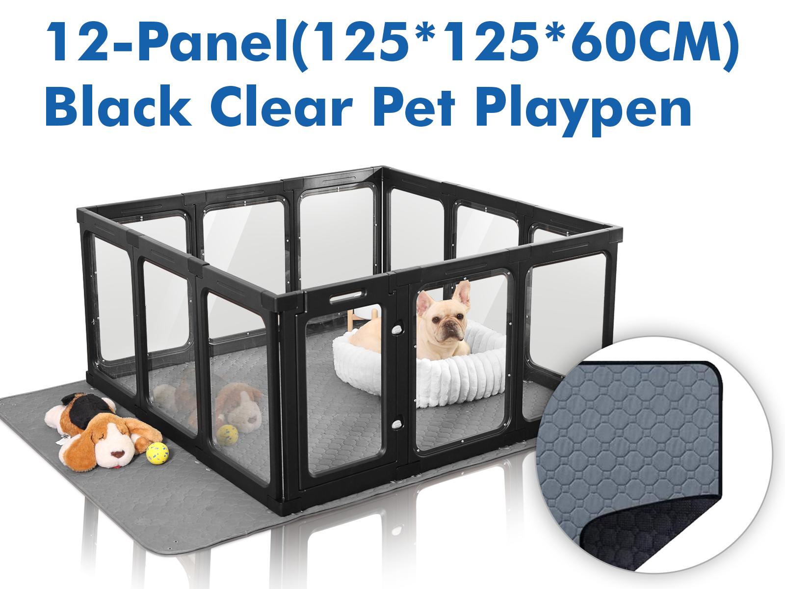 thumbnail video image 2 of 49.5" x 49.5" Clear Acrylic Dog Playpen, 12-Panel Pet Playpen with Door, Puppy Playpen, Indoor Clear Dog Play Pen, Easy Install, Black, 2 of 7