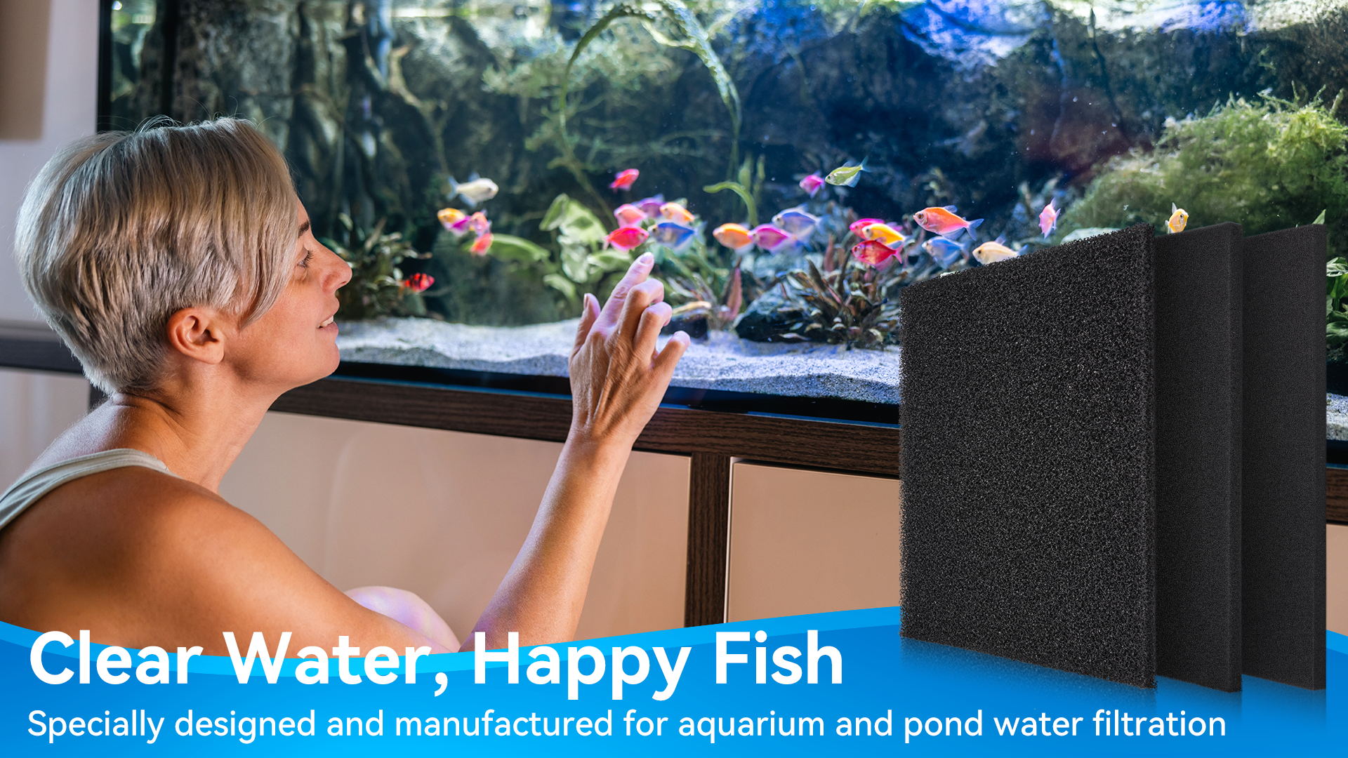thumbnail video image 2 of Aquarium Sponge Filter Pad, Bio Filter Media Foam Sponges, Cut-to-Size Foam for Fish Tank Ponds Filter Accessories (18.5"x18.5"x1.6", 50PPI) 2 Pack, 2 of 11