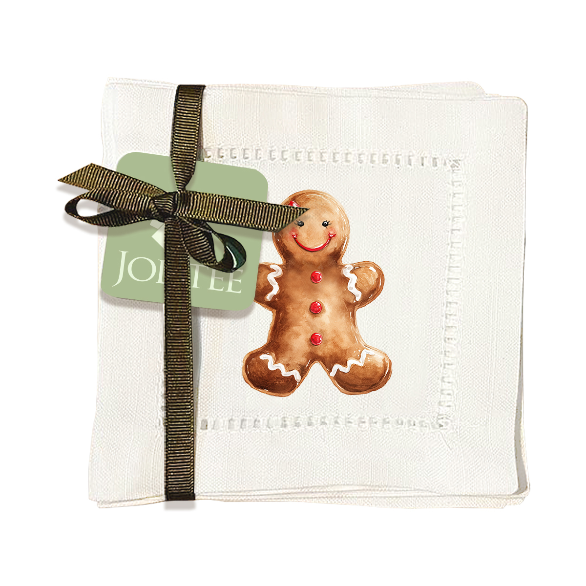 thumbnail video image 2 of Jolitee Christmas Decorative Hemstitch Cocktail Napkins, 6"x6" Washable Linen-Like Cloth Napkins, Handmade for Holiday Entertaining & Everyday Use (Gingerbread Girl, Set of 6), 2 of 7