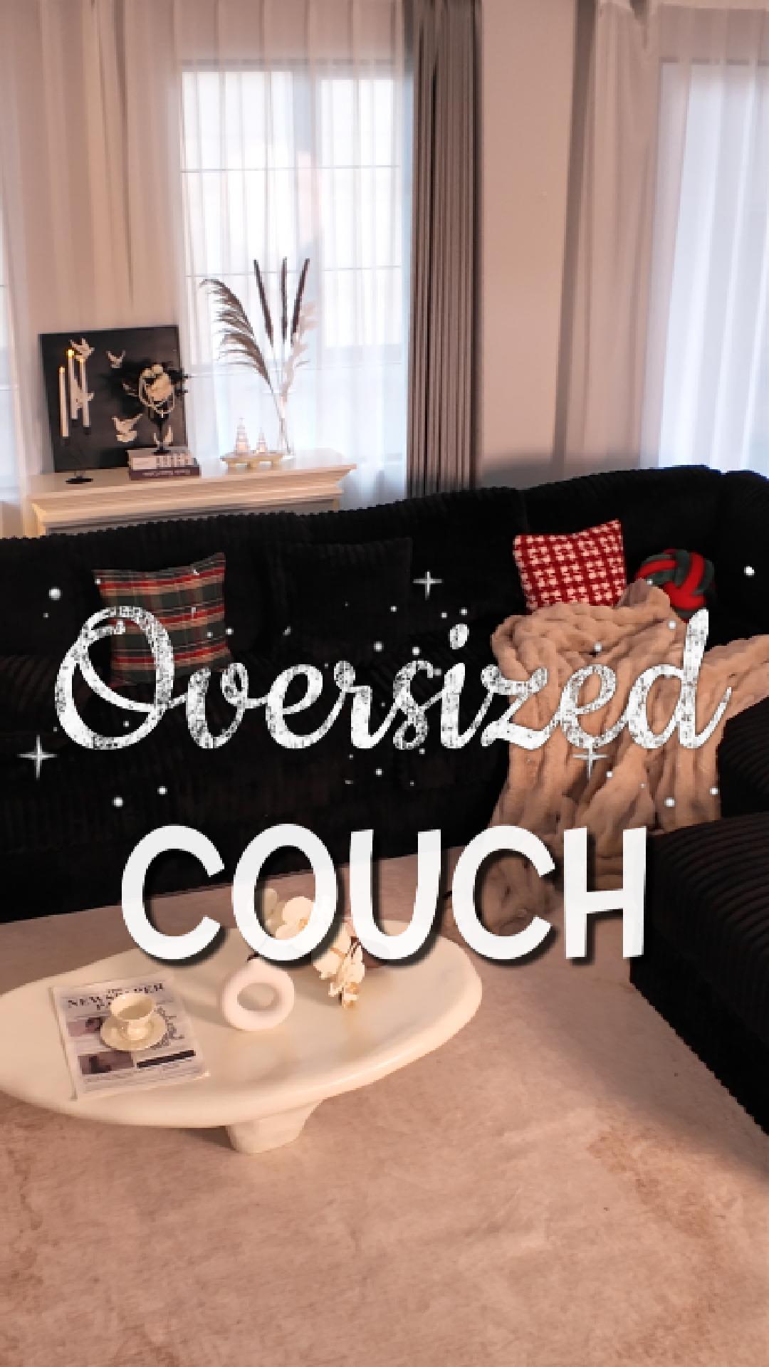 thumbnail video image 2 of BIGSYY 139" U-Shaped Sectional Sofa, 7-Seater Modular Cloud Couch for Large Families & Guests with Corduroy Upholstery, Left Facing Chaise, Black, 2 of 9