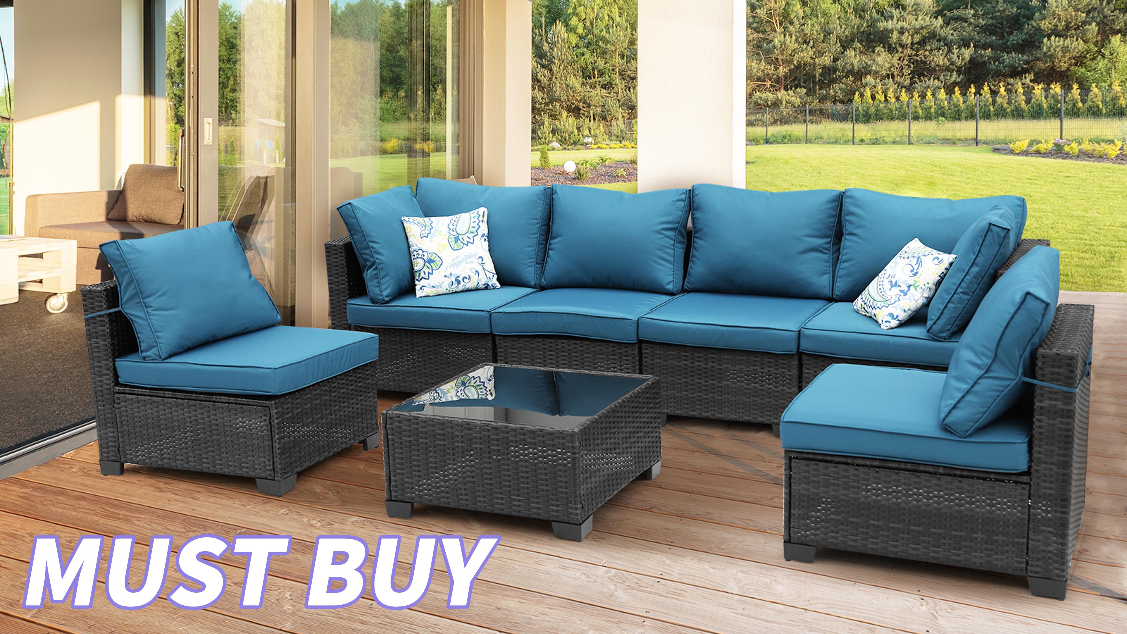 ZXRLHX 7-Piece Wicker Patio Furniture Set with Cushions, Brown