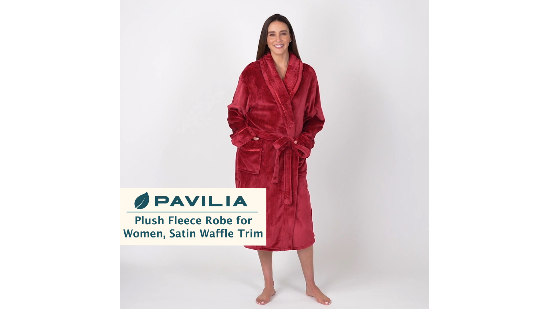 thumbnail video image 2 of PAVILIA Soft Plush Women Fleece Robe, Taupe Light Brown Cozy Bathrobe, Female Long Spa Robe, Warm Housecoat, Satin Waffle Trim, L/XL, 2 of 8