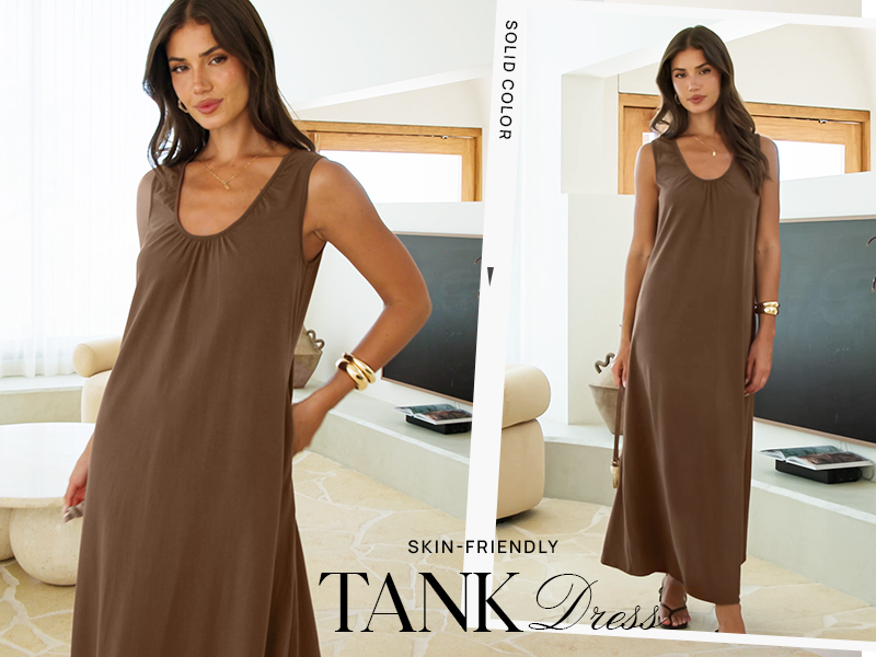 thumbnail video image 2 of Merokeety Womens Summer Dresses Boho Ruched Tank Dress With Side Pockets Apricot m, 2 of 5