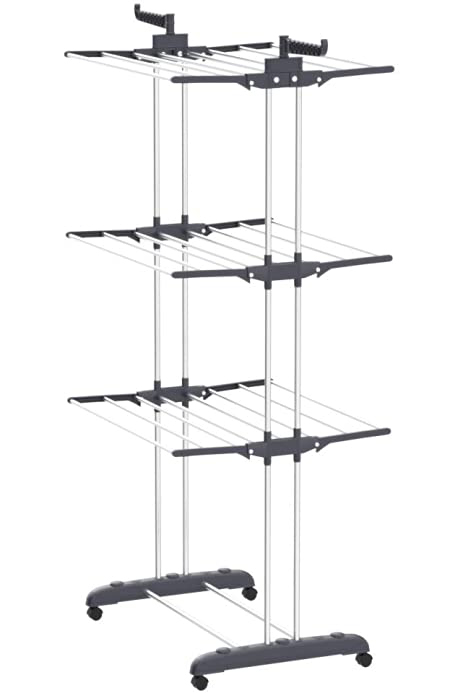 Homemart Clothes Drying Rack, 4-Tier Foldable Laundry Drying Rack,  Stainless Steel Garment Clothes Dryer Indoor or Outdoor Standing Clothing  Rack with Wheels 