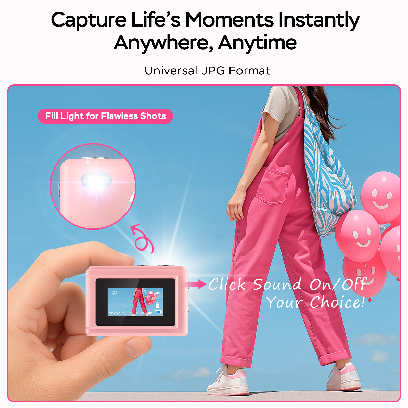 thumbnail video image 2 of HopeHub Mini Digital Camera, 0.96in Small Keychain Camera, 1080P Digital Camera with 64GB TF Card/6 Filters/Fill-in light/ Keychain/Landyard/Birthday Gift for Boys Girls Teens Adult,White, 2 of 12