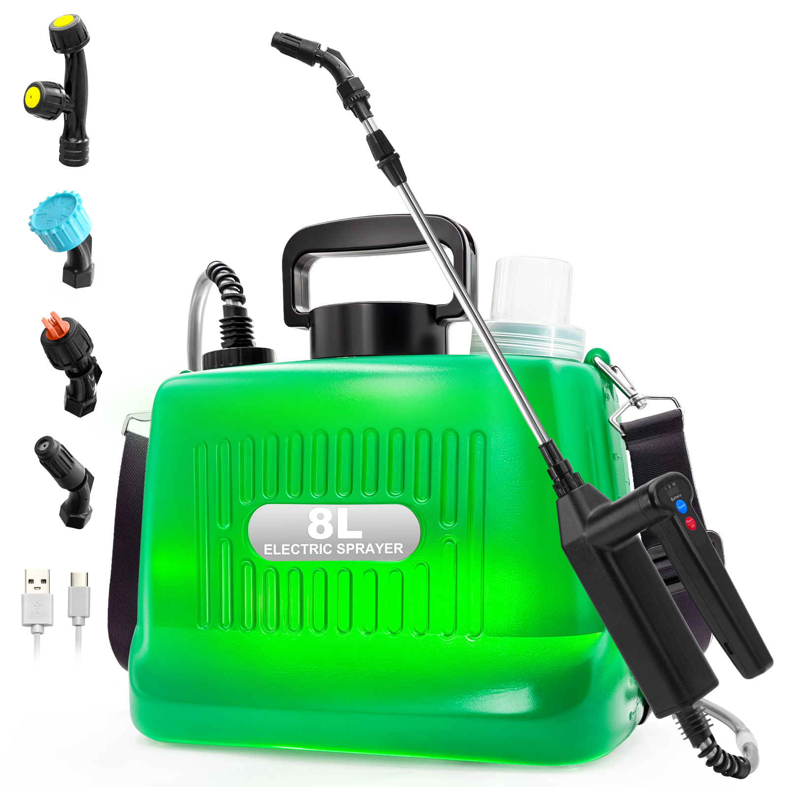 thumbnail video image 2 of 2 Gallon Battery Powered Sprayer, Electric Garden Weed Pump Sprayers with 3 Modes, Rechargeable Handle, 23.6" Wand, 4 Mist Nozzles for Lawn, 2 of 9