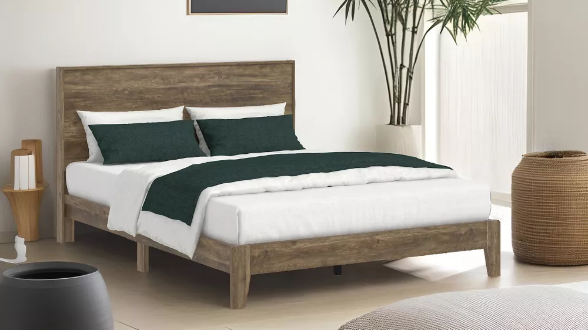 thumbnail video image 2 of Galano Payne Luxe Queen Platform Bed with Headboard, Knotty Oak, 2 of 12