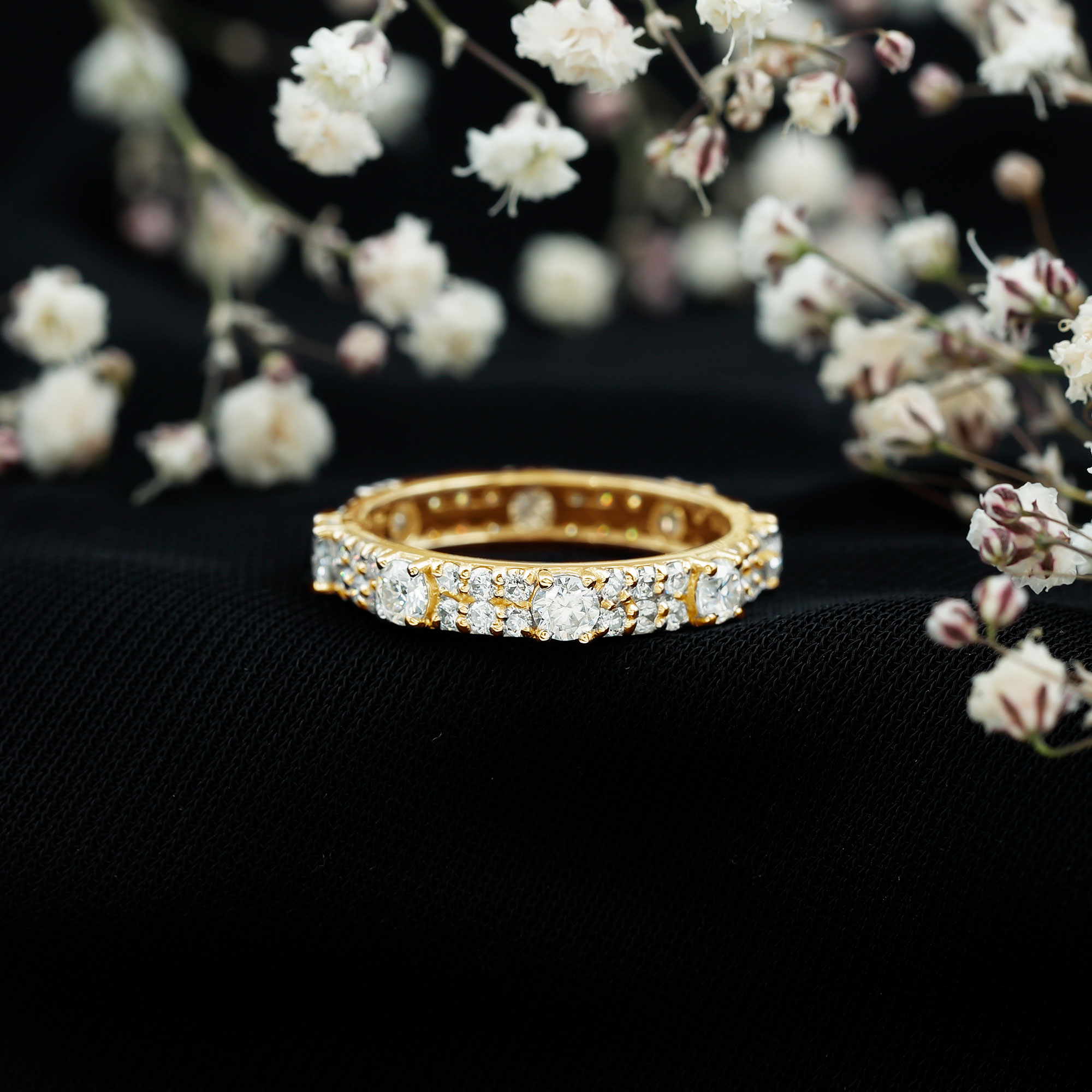 thumbnail video image 2 of Rosec Jewels Moissanite Eternity Wedding Band for Women - D-VS1 Quality Authentically Certified - Ready to Gift, 18K Yellow Gold, US 13.00, 2 of 7