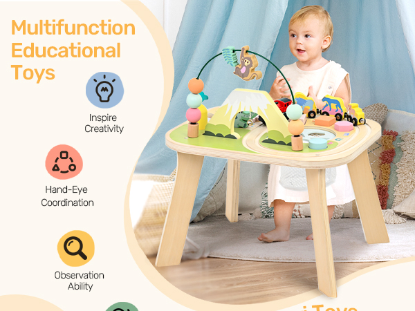 thumbnail video image 2 of OATHX Toy Bead Maze Train Track Toddler Activity Table Wood Montessori Baby Sensory Learn Toy Child 1-5 Year, 2 of 10