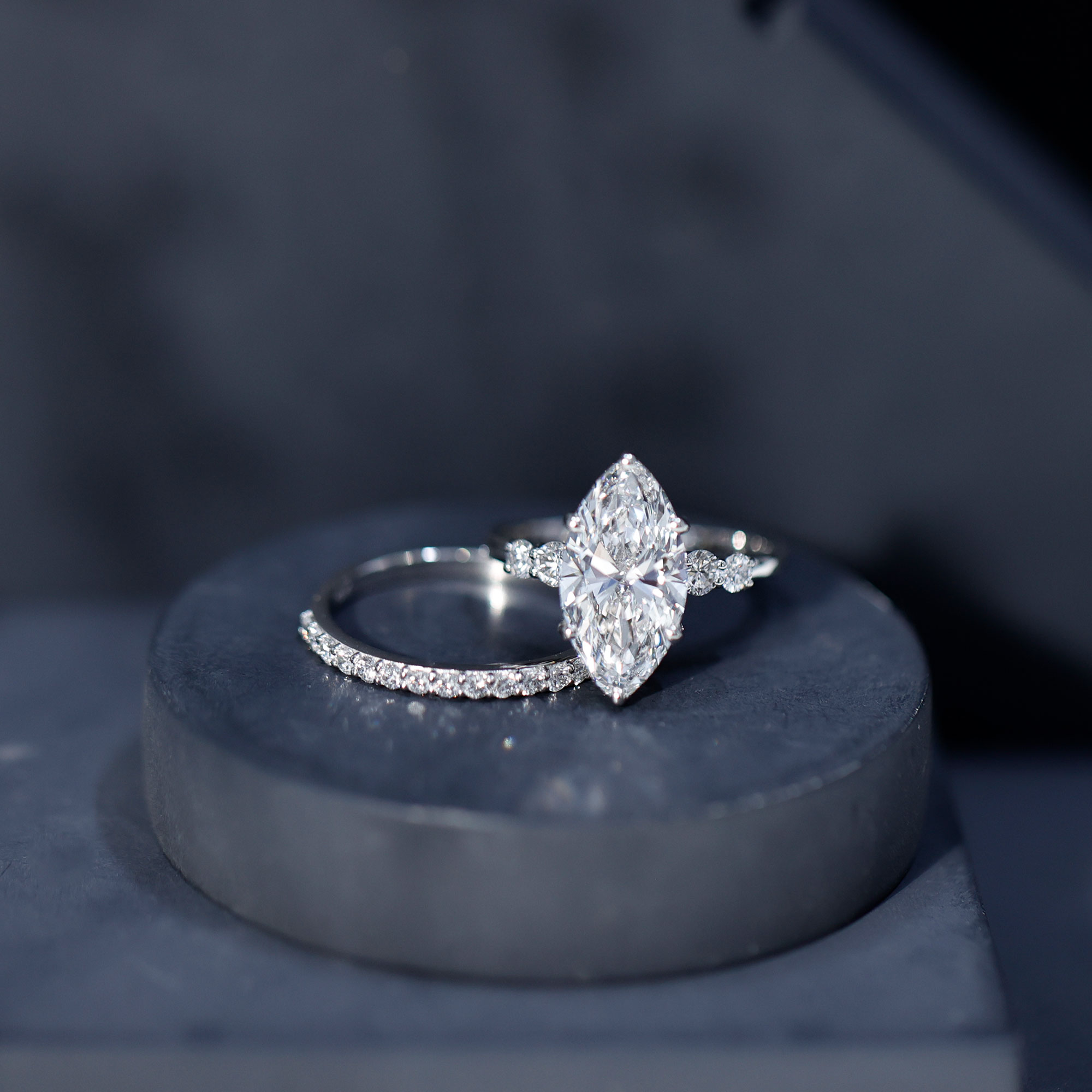 thumbnail video image 2 of Rosec Jewels IGI Certified Lab Grown Diamond Wedding Bridal Ring Set (E-VS1 Quality) - 4 Carat Marquise Engagement Ring with Band, 18K White Gold, US 8.00, 2 of 9